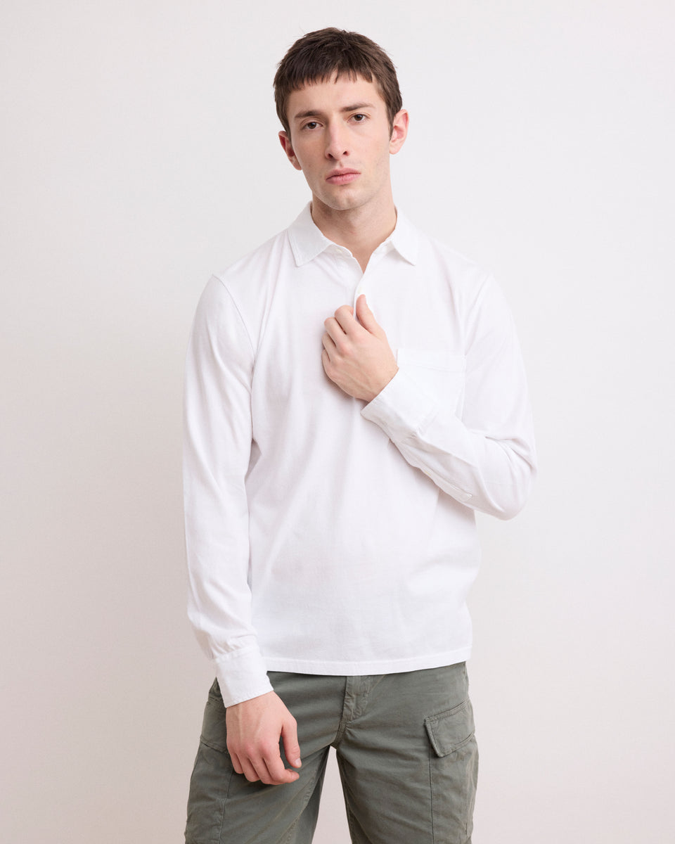 Men's White Cotton Jersey Polo - Image principale