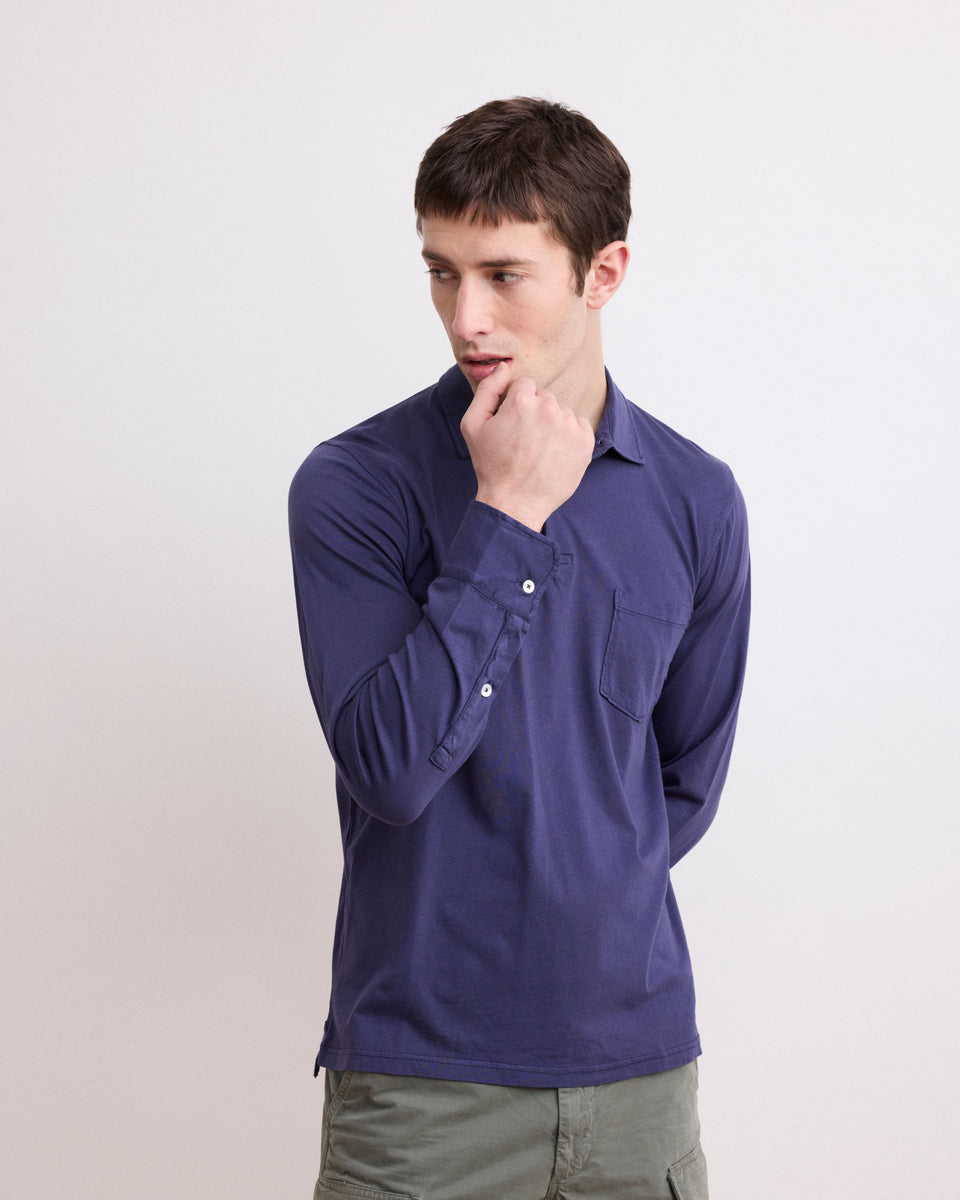 Polo Homme en Jersey de Coton Marine - Image alternative