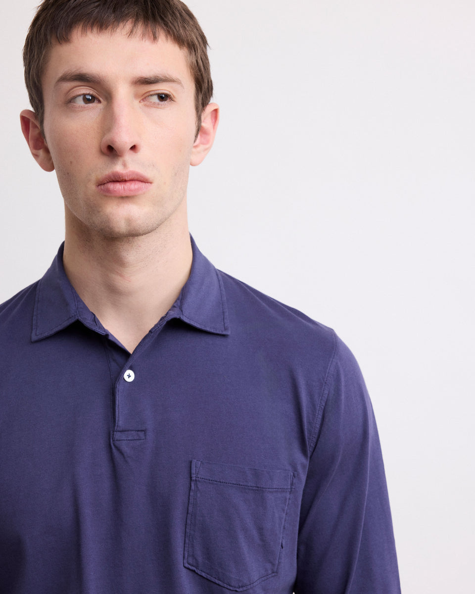 Men's Navy Blue Cotton Jersey Polo - Image 3
