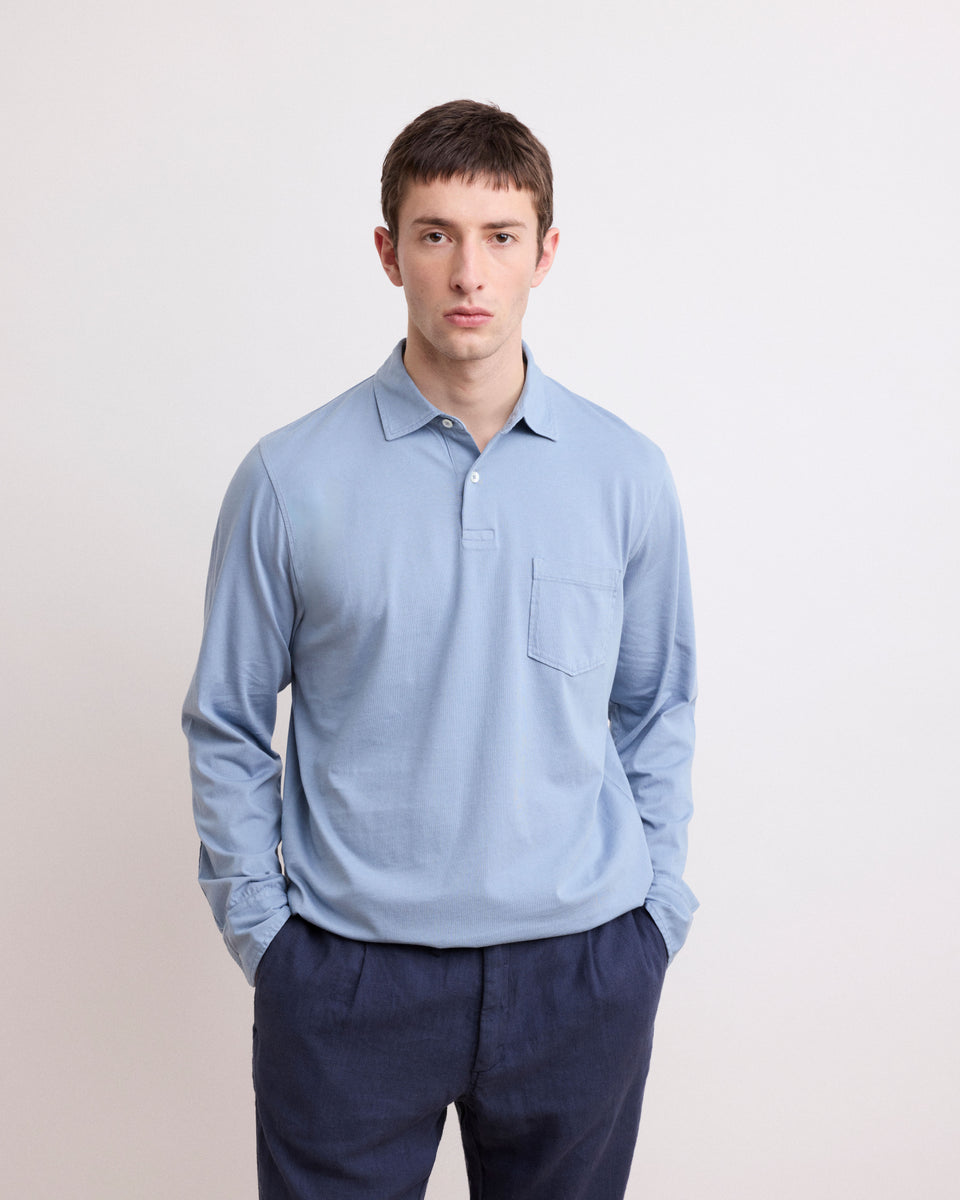 Polo Homme en Jersey de Coton Bleu Gris - Image principale