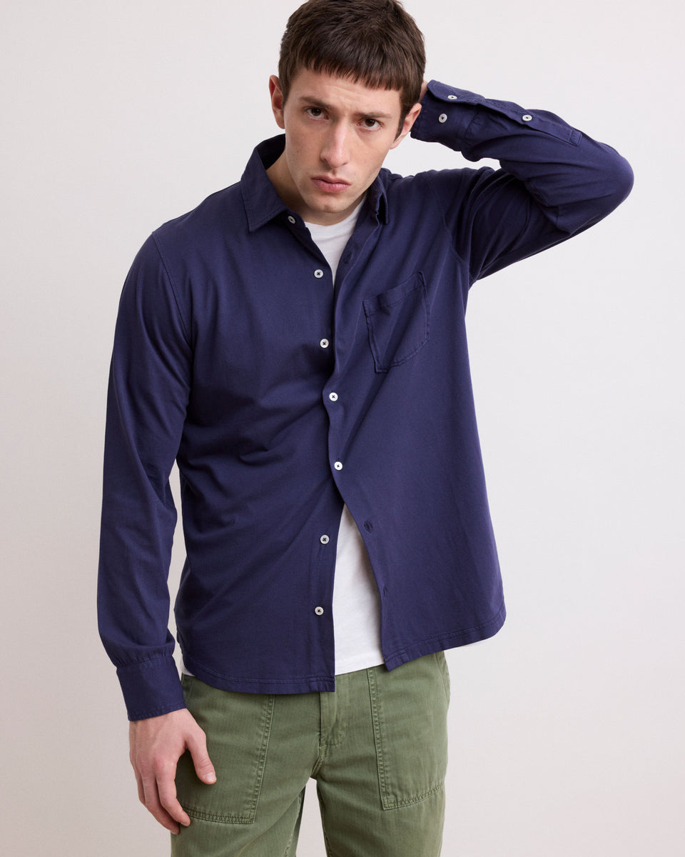 Men's Deep Blue Light Jersey Cotton Shirt - Image principale