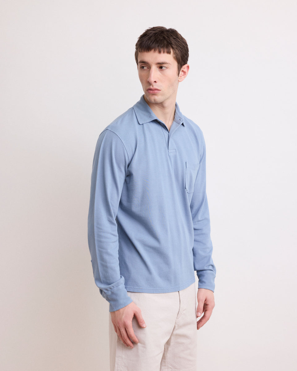 Polo Homme en Piqué de Coton Bleu Gris - Image principale