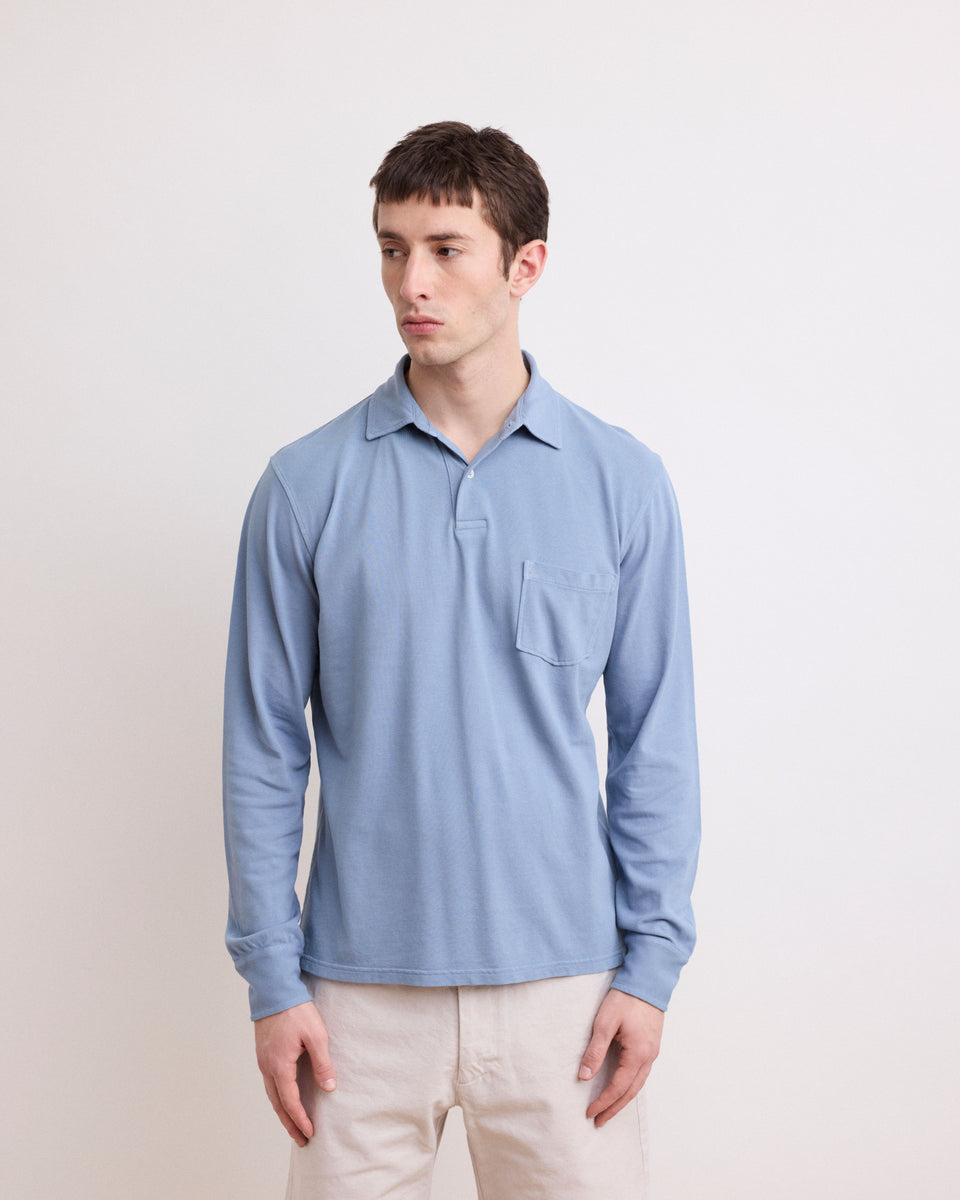 Polo Homme en Piqué de Coton Bleu Gris - Image alternative