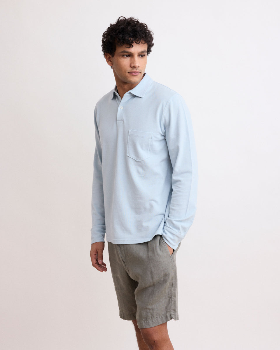 Polo Homme en Piqué de Coton Vert de Gris - Image principale