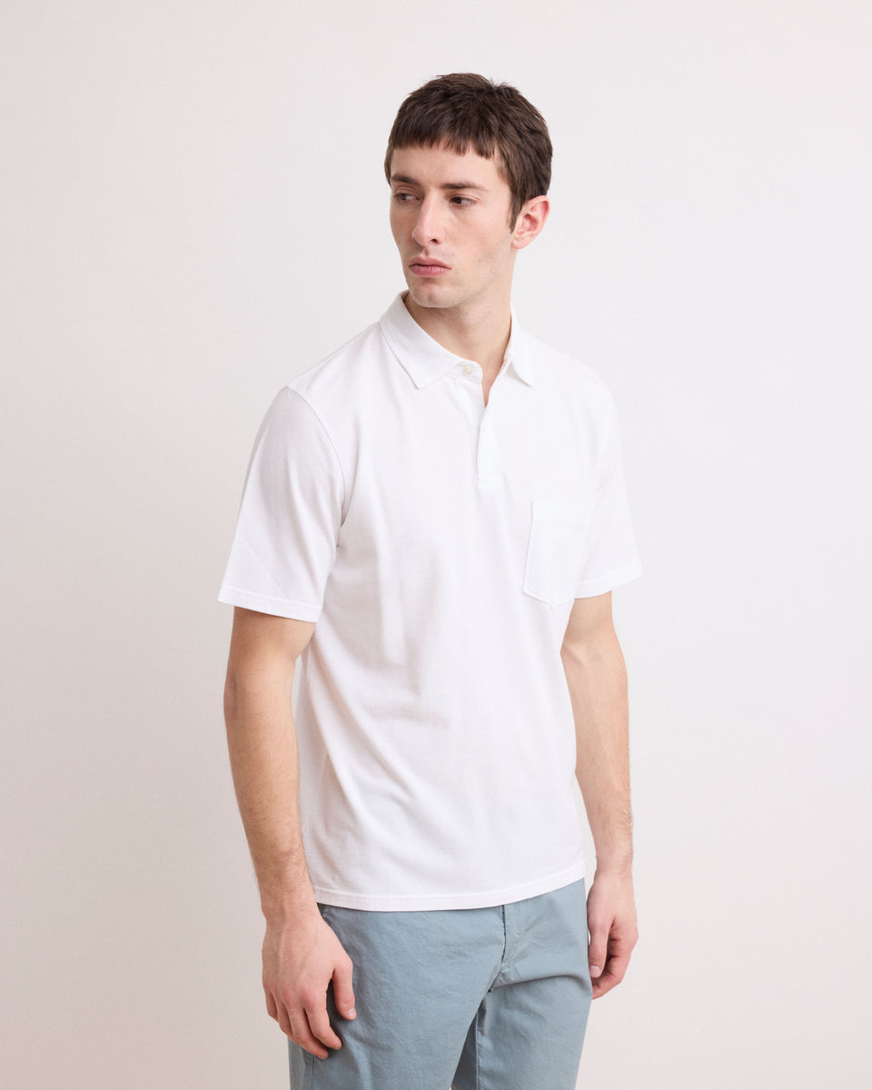 Men's White Piqué Cotton Polo - Image principale