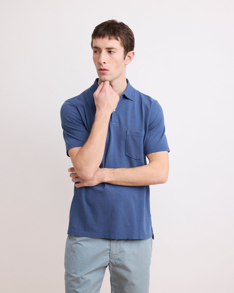 Men's Cobalt Blue Piqué Cotton Polo - Image principale