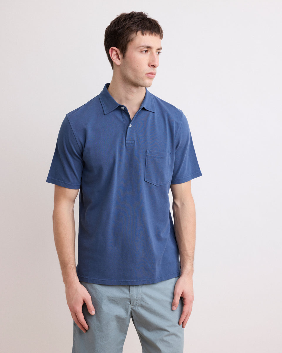 Polo Homme en Piqué de Coton Bleu Cobalt - Image alternative