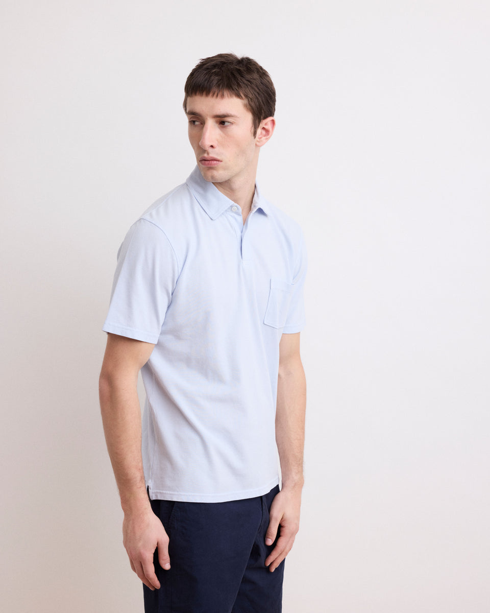 Men's Faded Blue Piqué Cotton Polo - Image principale