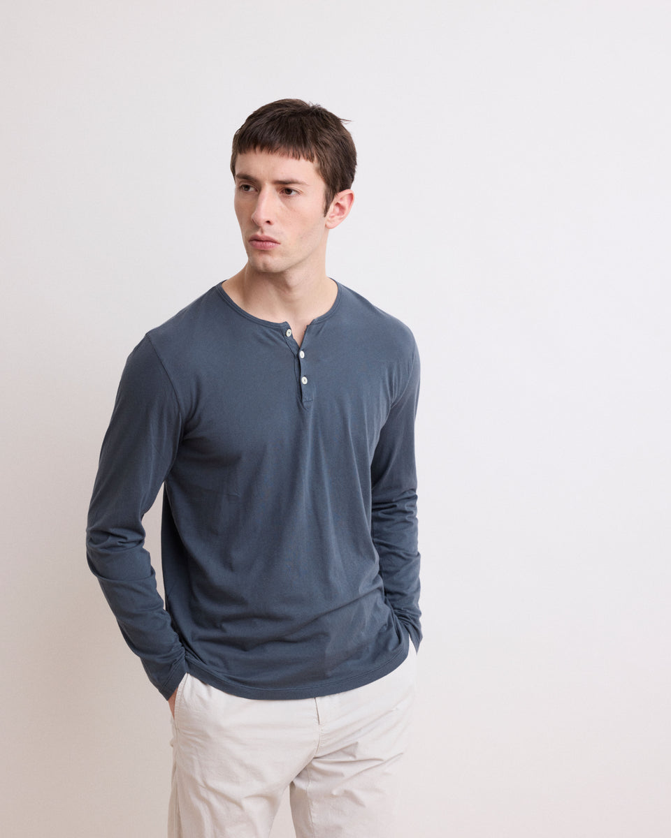 Light Henley Men's Charcoal Light Cotton Jersey T-shirt - Image principale