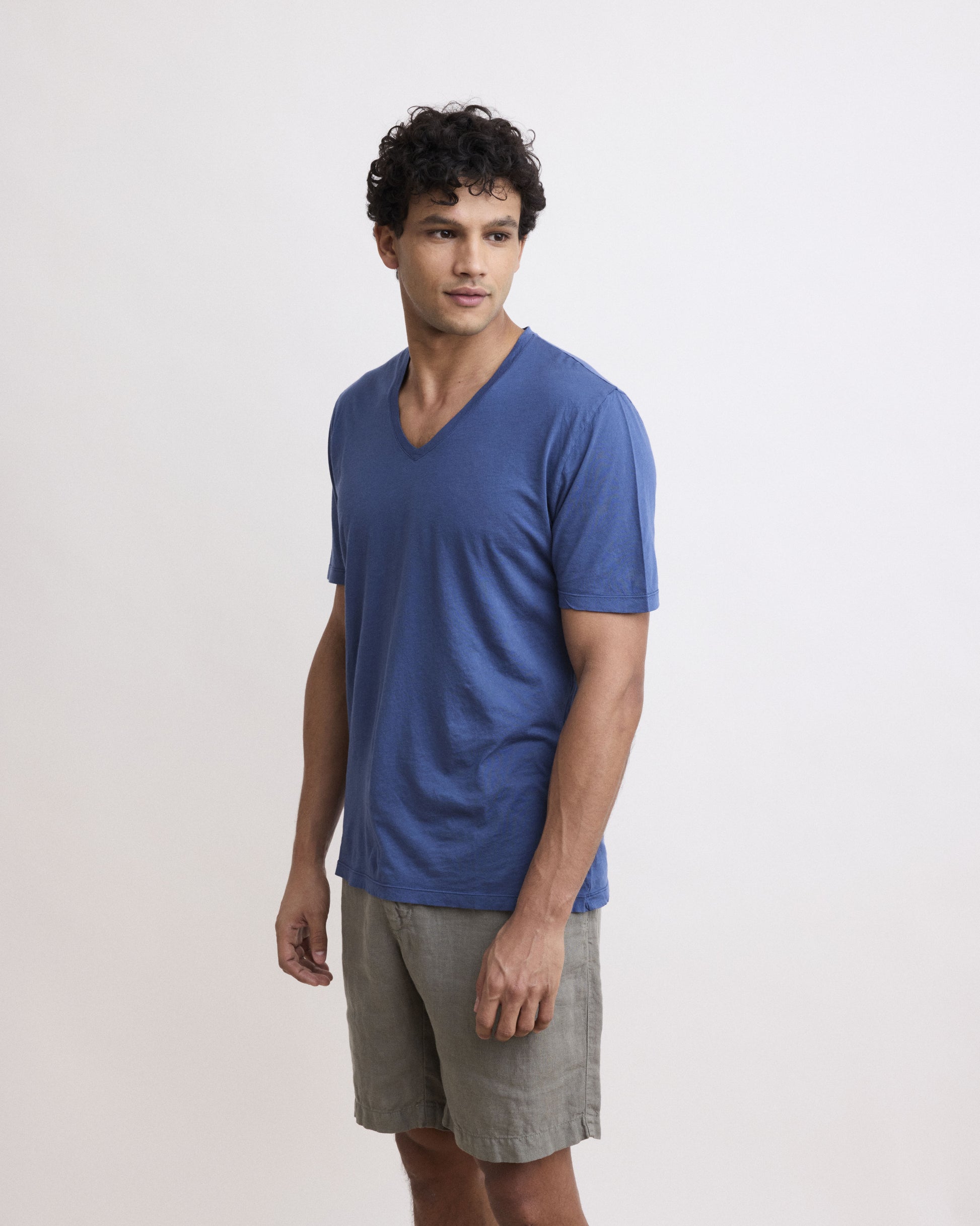 Tee Shirt Homme en Jersey De Coton Léger Bleu Cobalt Light Vee