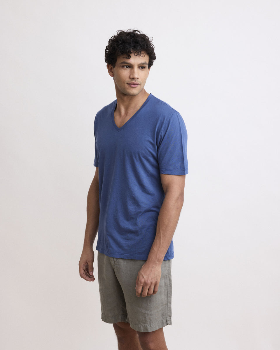 T-Shirt Homme en Jersey De Coton Léger Bleu Cobalt Light Vee - Image principale