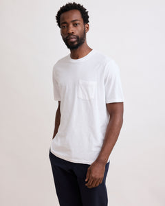 Tee Shirt Homme en Coton Slub Blanc Pocket