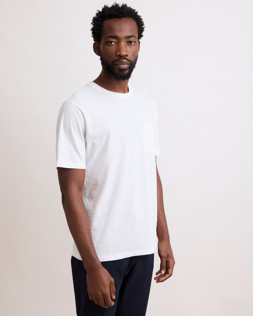 Tee Shirt Homme en Coton Slub Blanc Pocket - Image alternative