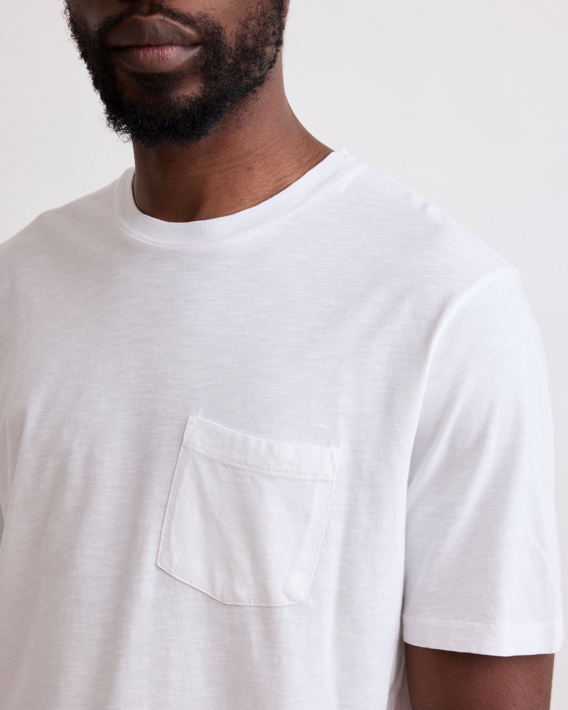 Tee Shirt Homme en Coton Slub Blanc Pocket