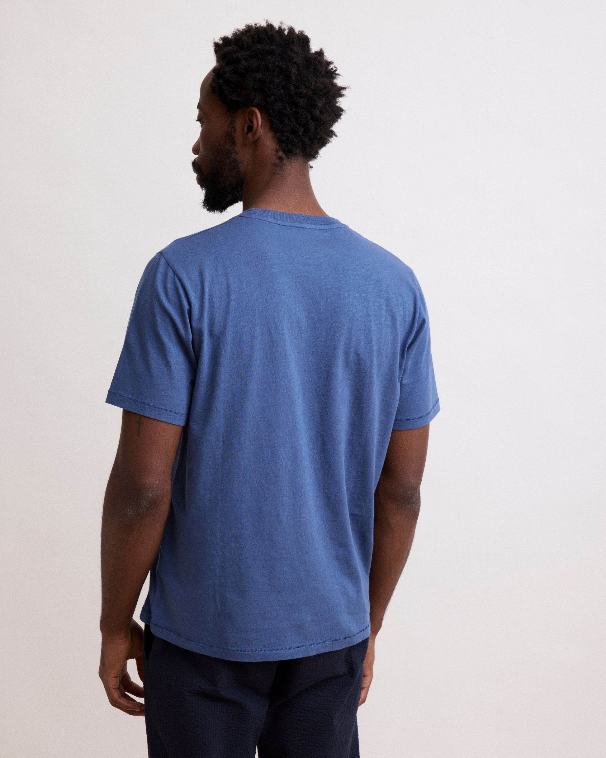 Tee Shirt Homme en Coton Slub Bleu Cobalt Pocket