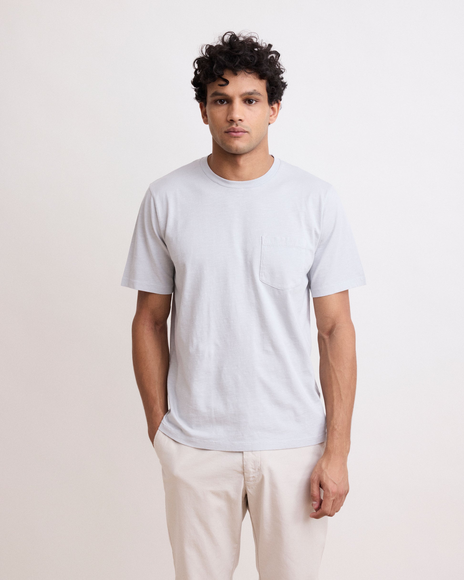 Tee Shirt Homme en Coton Slub Gris Pocket