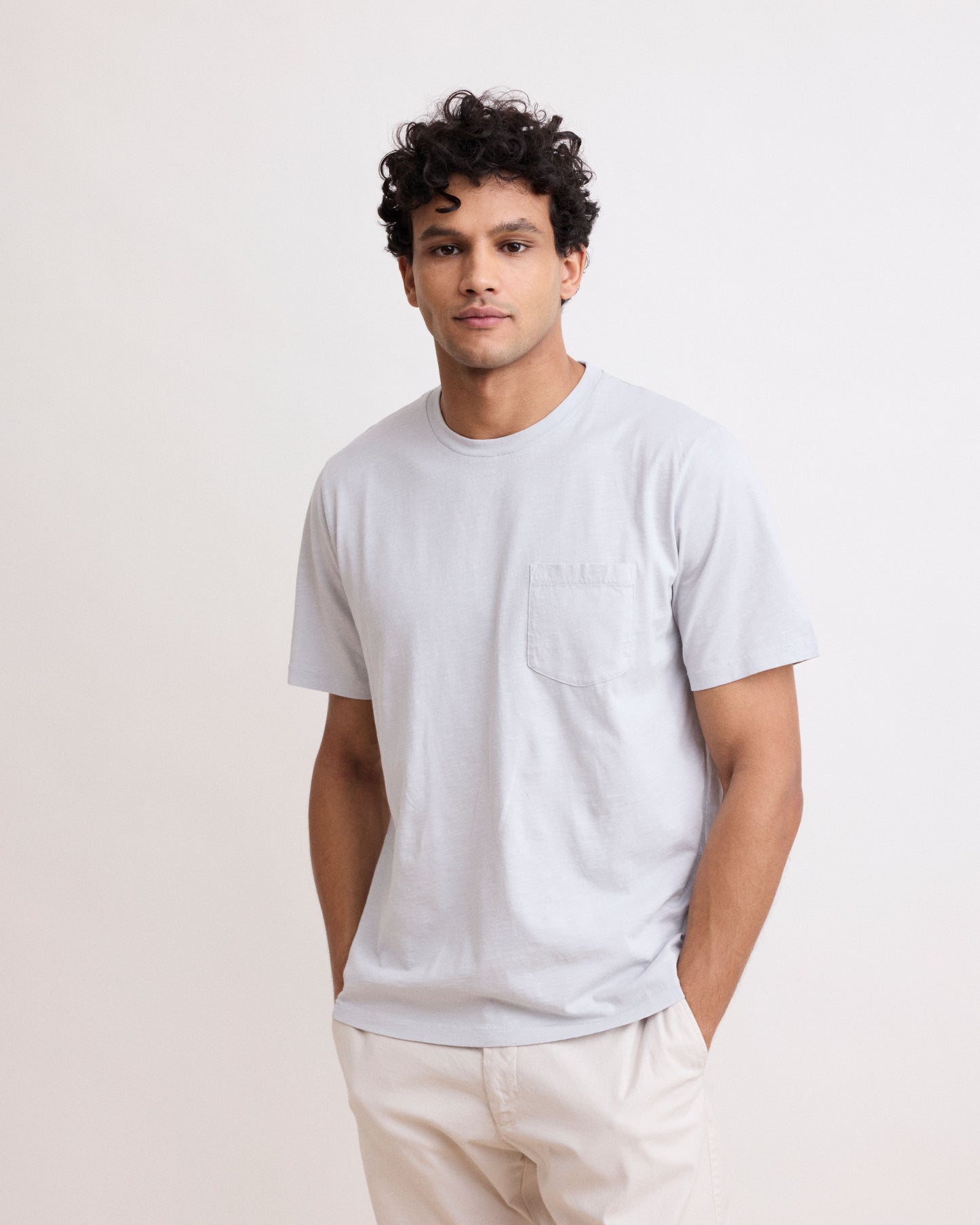 Tee Shirt Homme en Coton Slub Gris Pocket