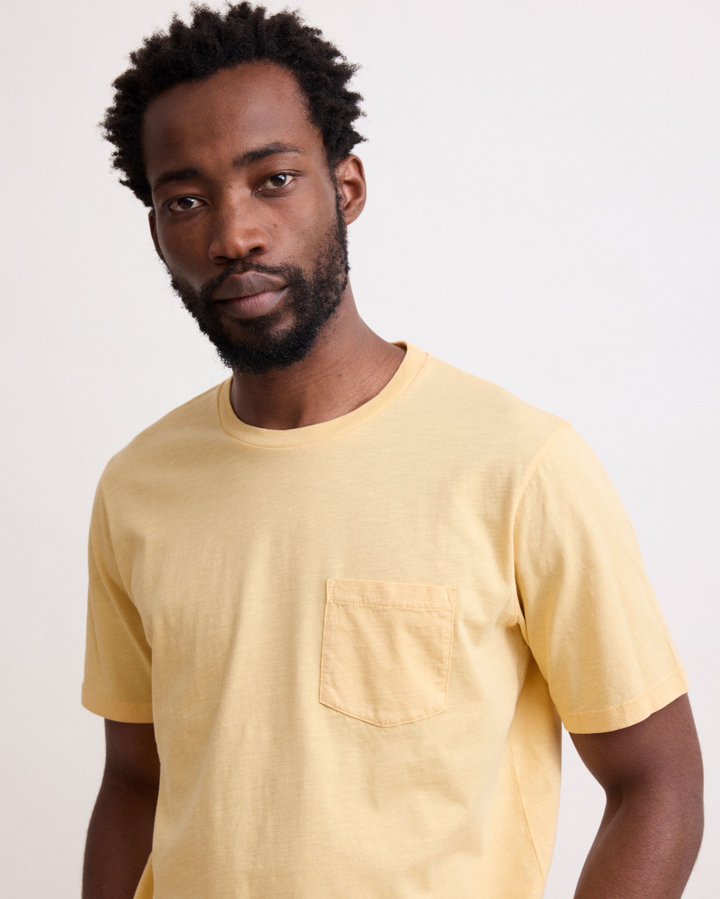 Tee Shirt Homme en Coton Slub Jaune Pocket