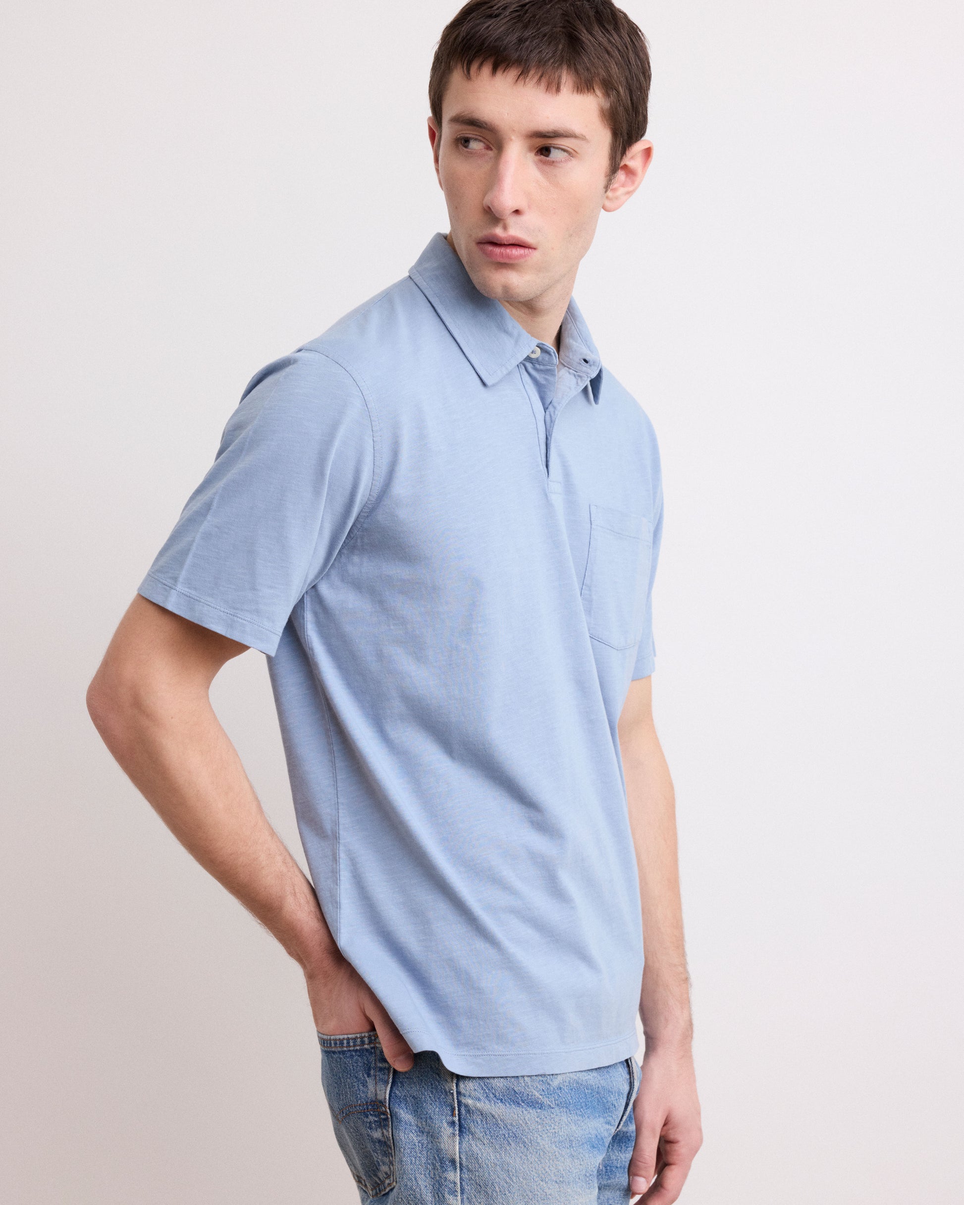 Polo Homme en Coton Slub Bleu Gris