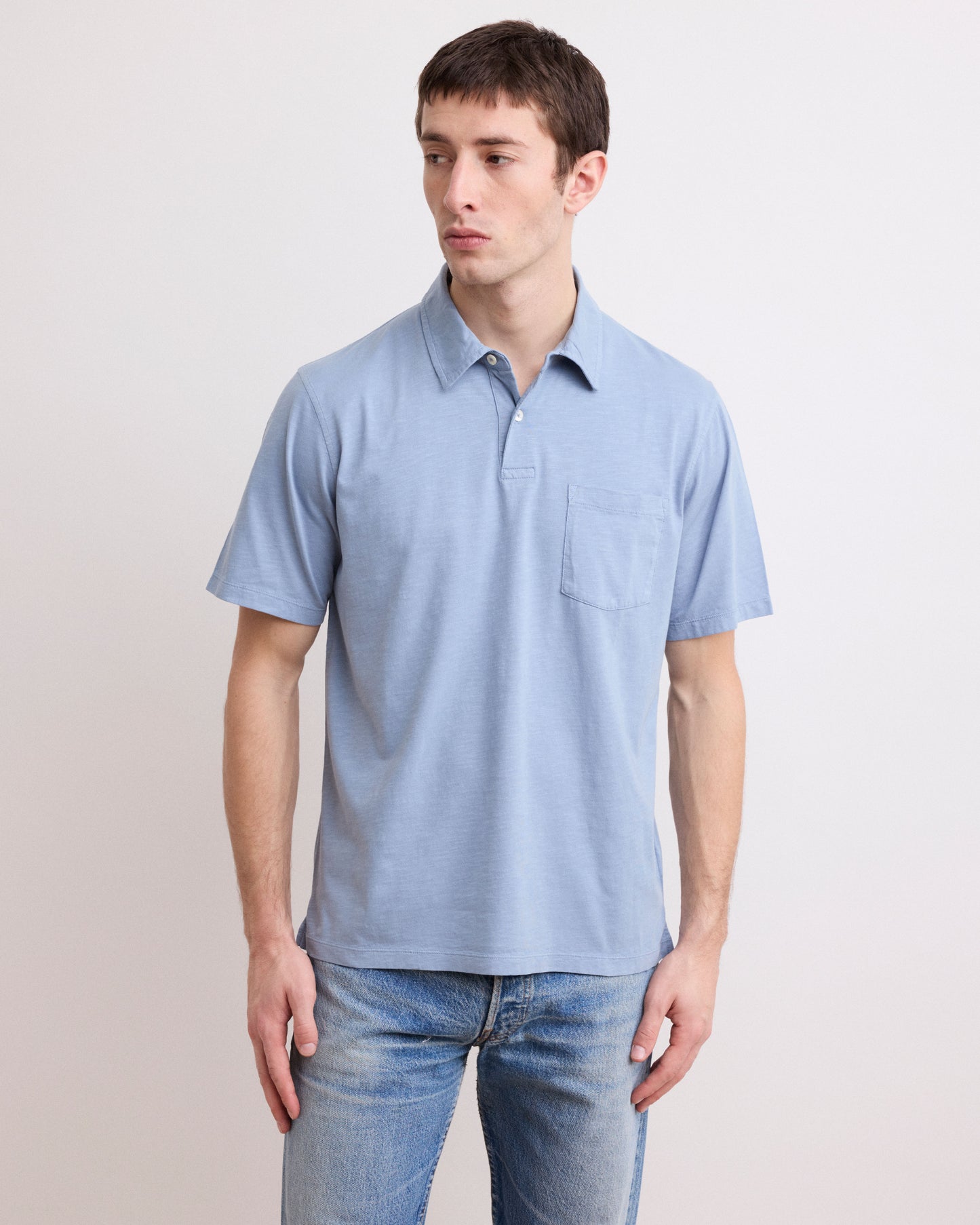 Polo Homme en Coton Slub Bleu Gris