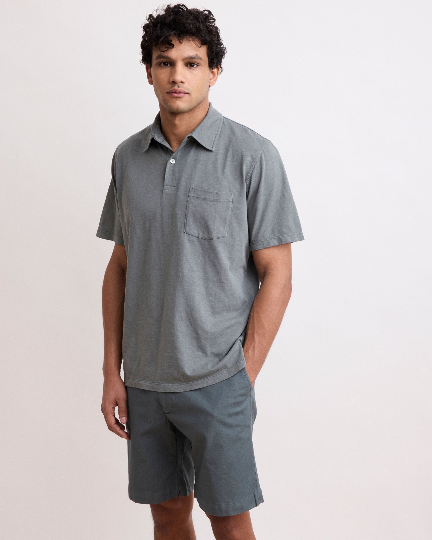 Polo Homme en Coton Slub Vert Olive