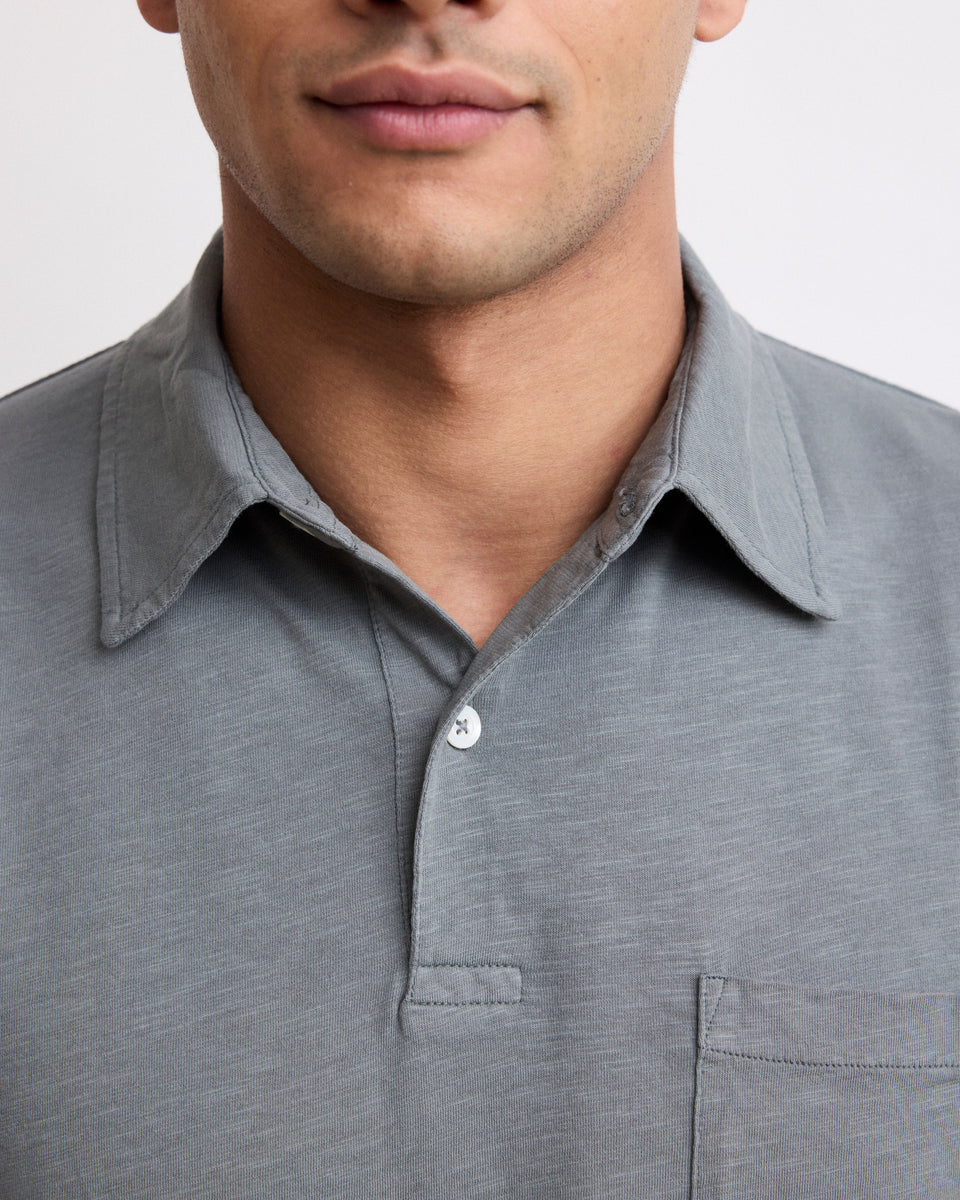 Men's Olive Green Slub Jersey Polo - Image 3