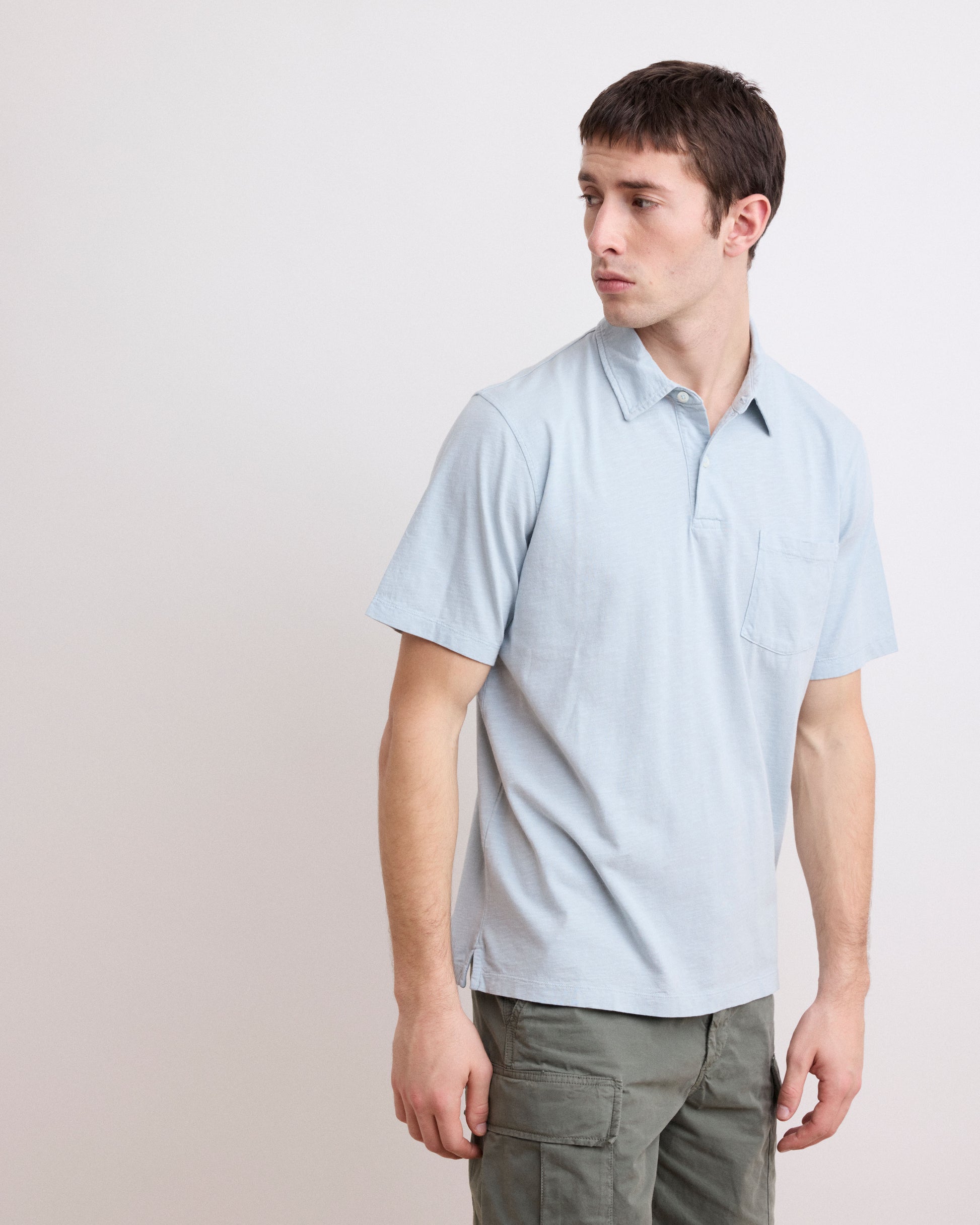 Polo Homme en Coton Slub Vert de Gris Polo