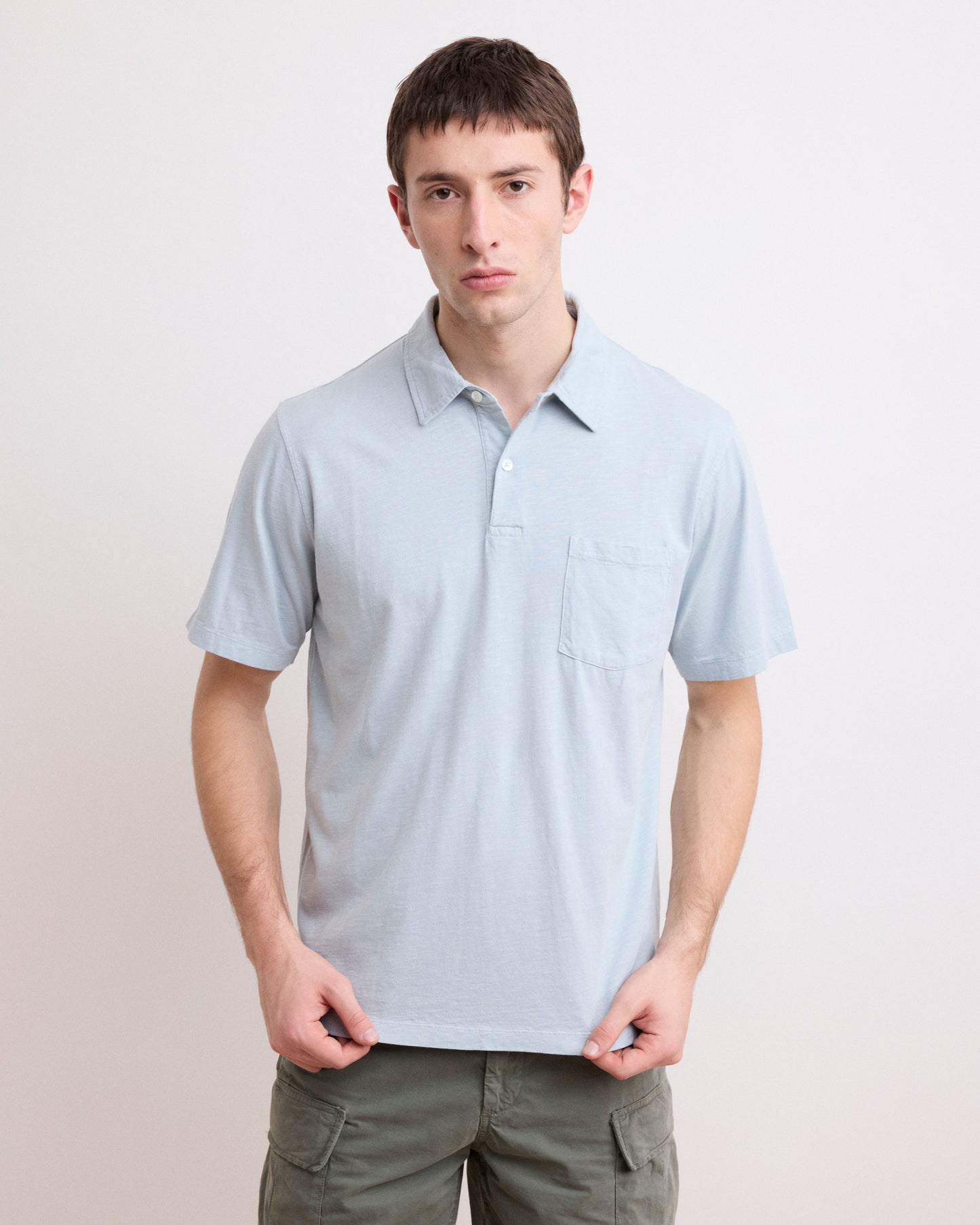 Polo Homme en Coton Slub Vert de Gris Polo