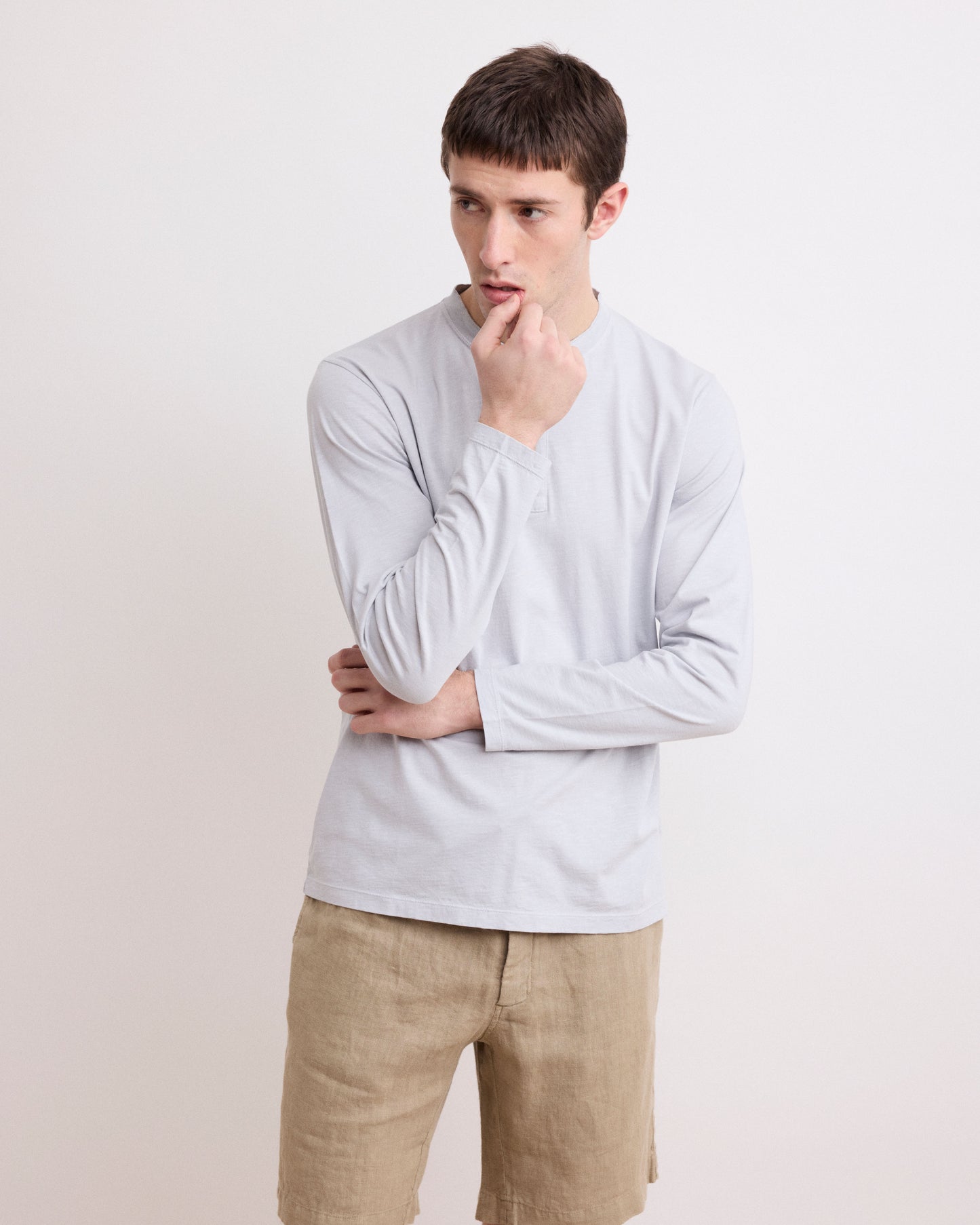 Tee Shirt Homme en Coton Slub Gris Henley