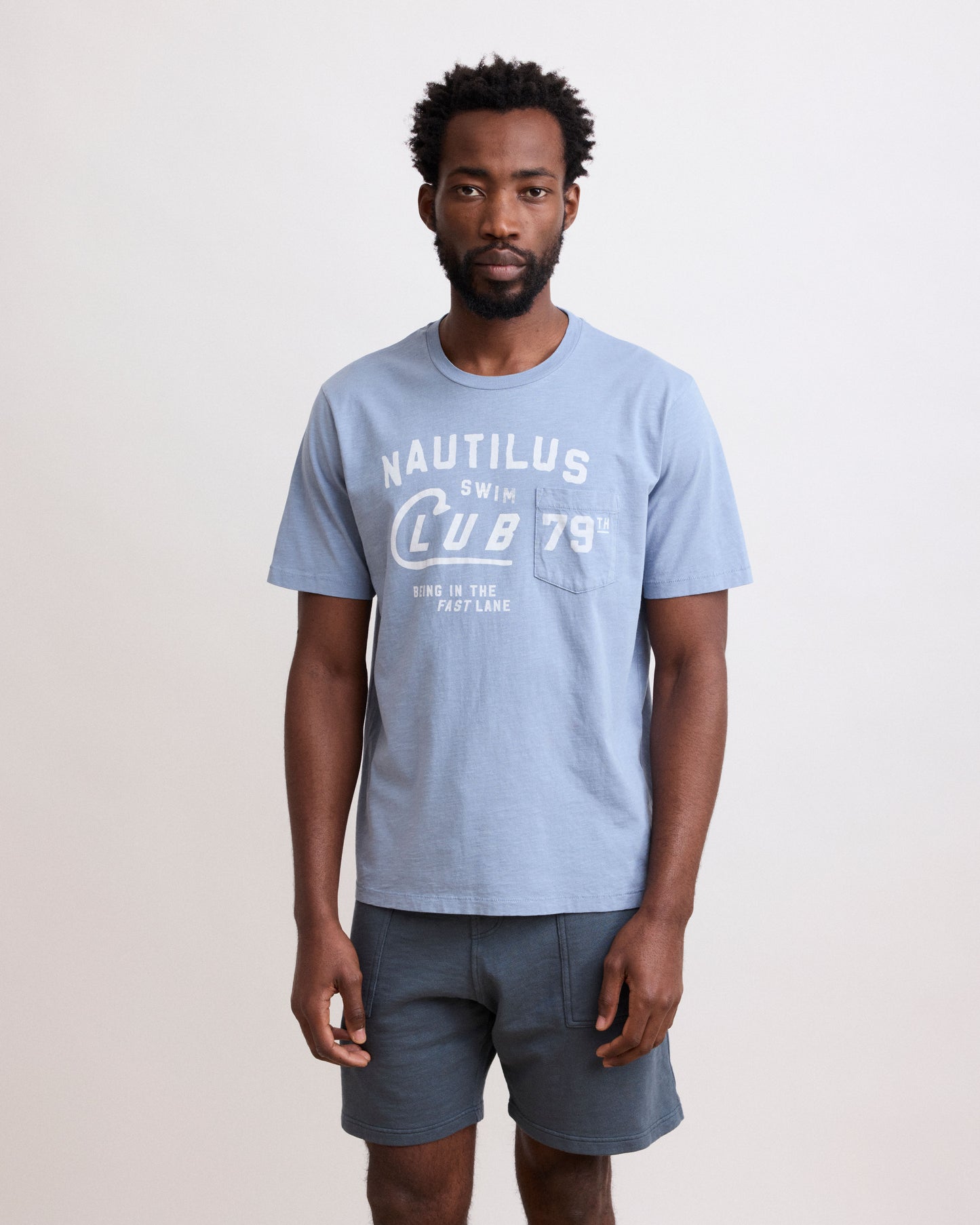 Tee Shirt Homme en Coton Slub Imprimé "Nautilus" Bleu Gris