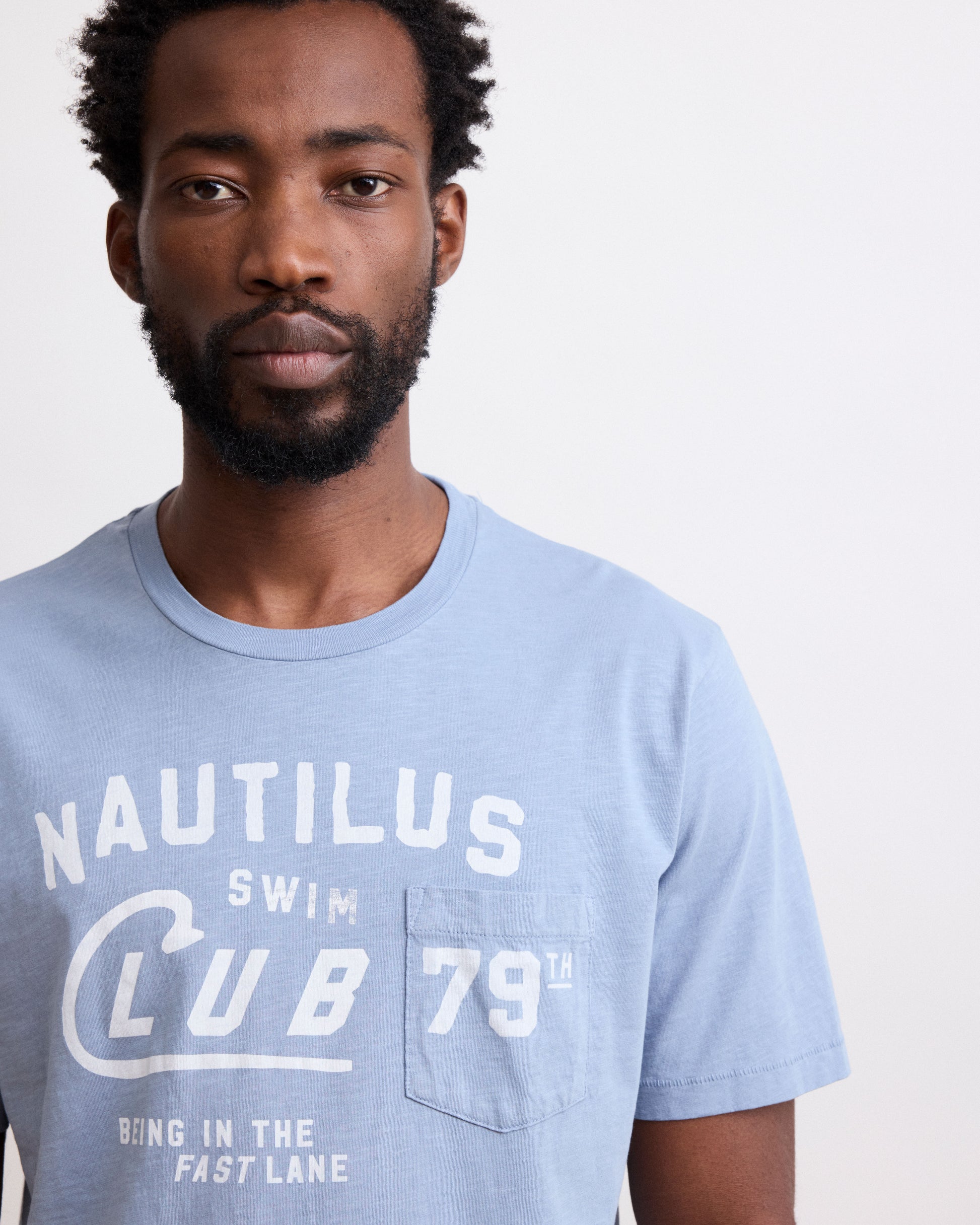 Tee Shirt Homme en Coton Slub Imprimé "Nautilus" Bleu Gris