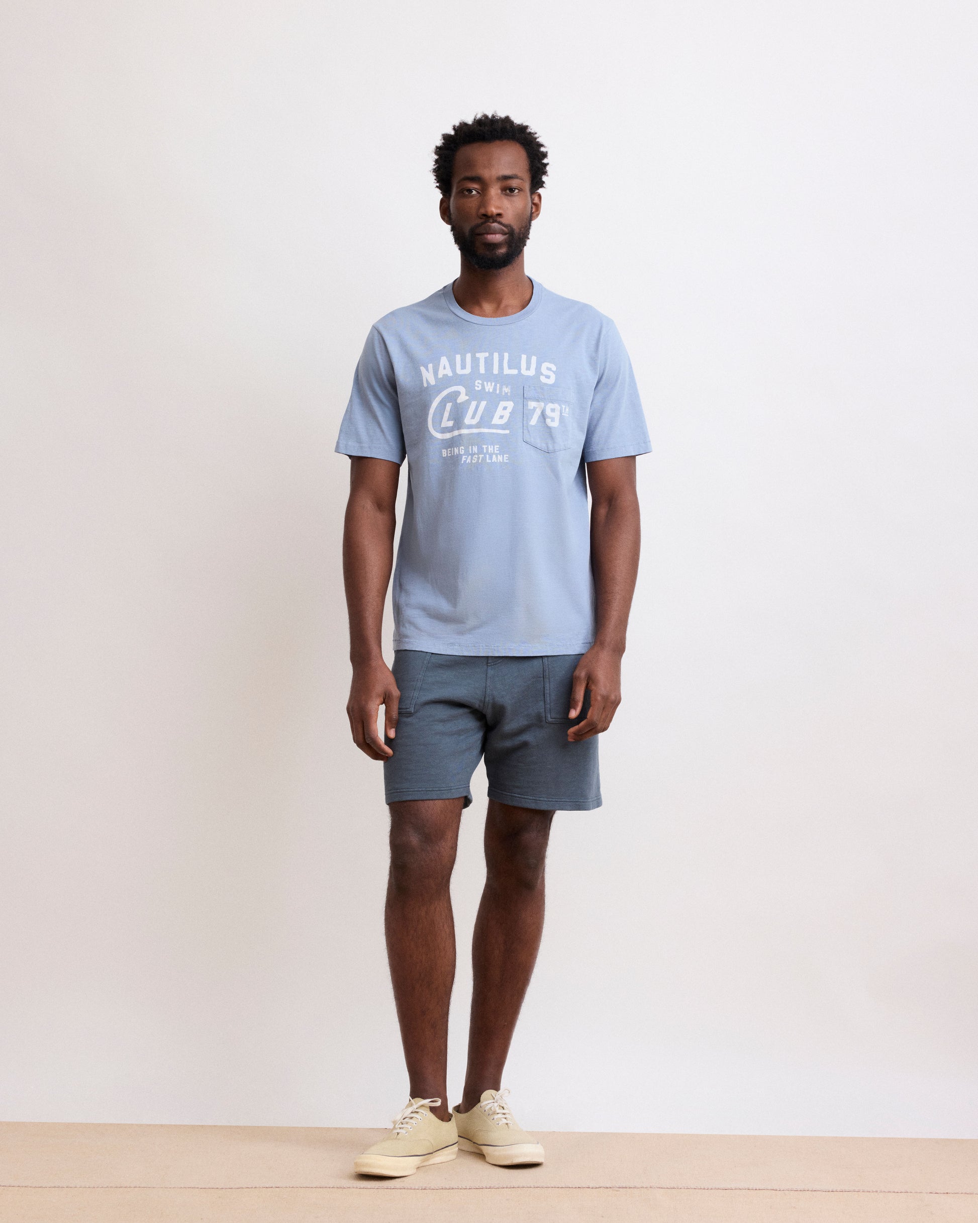 Tee Shirt Homme en Coton Slub Imprimé "Nautilus" Bleu Gris