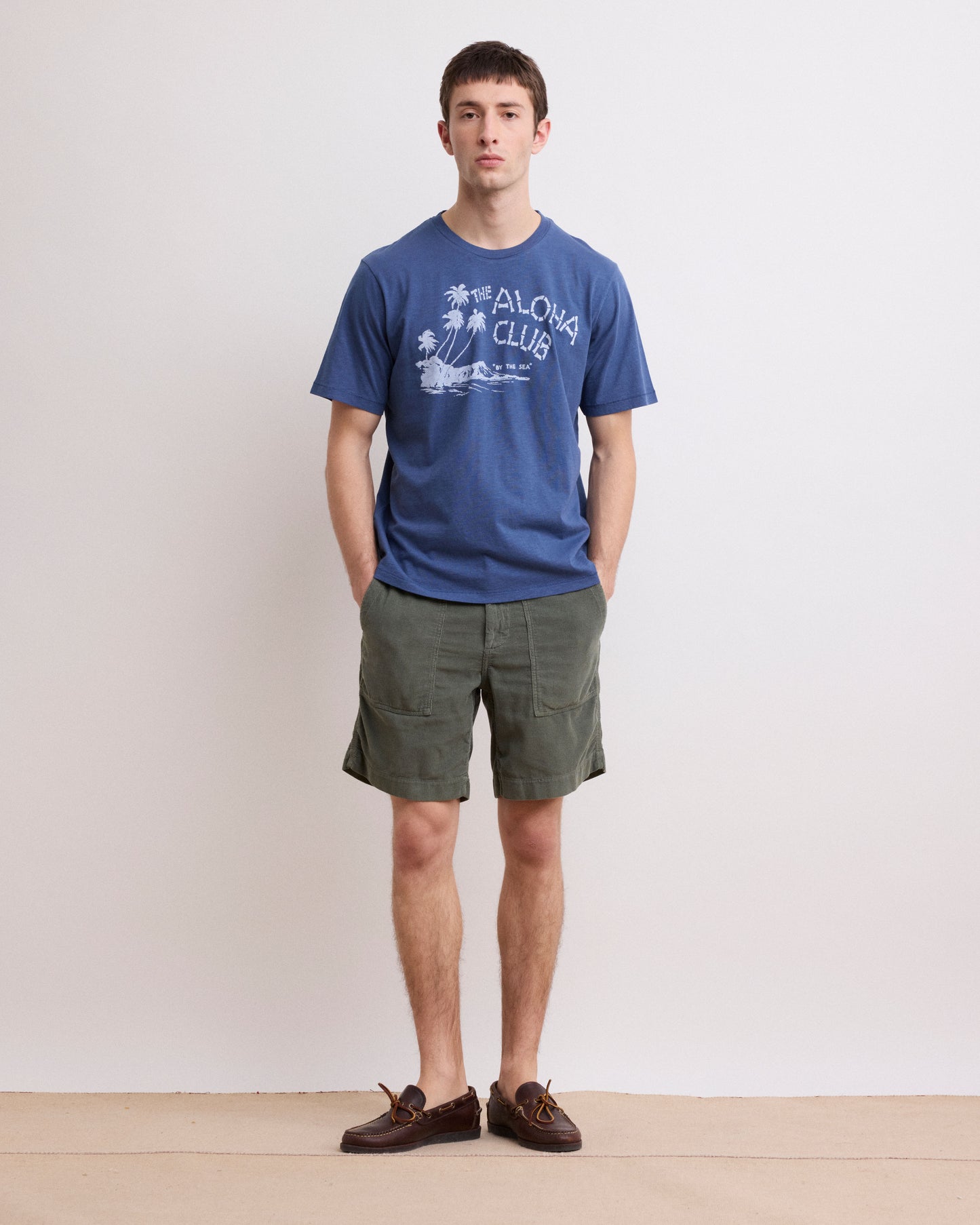 Tee Shirt Homme en Coton Slub Imprimé "Aloha" Bleu Cobalt