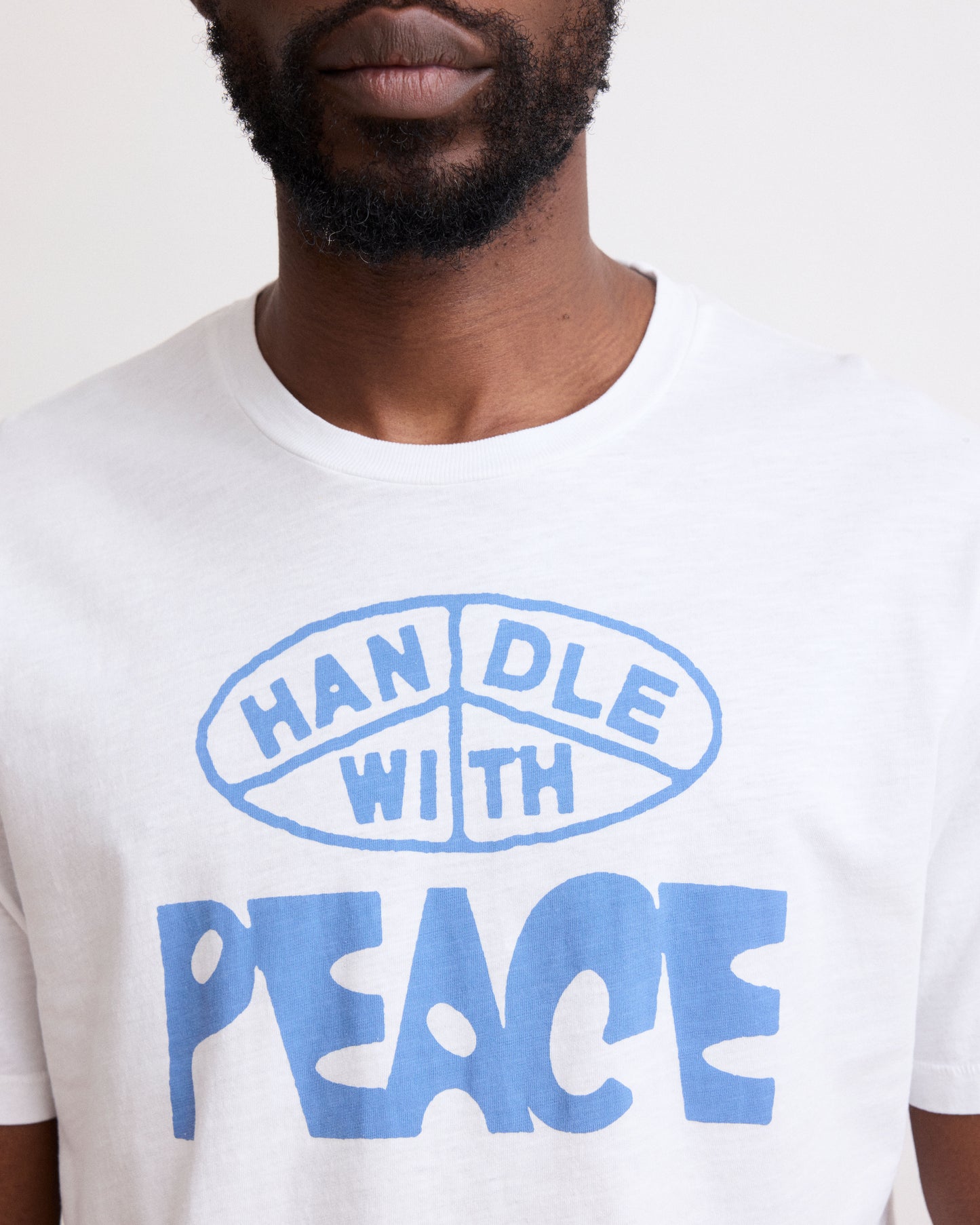 Tee Shirt Homme en Coton Slub Imprimé "Peace" Blanc