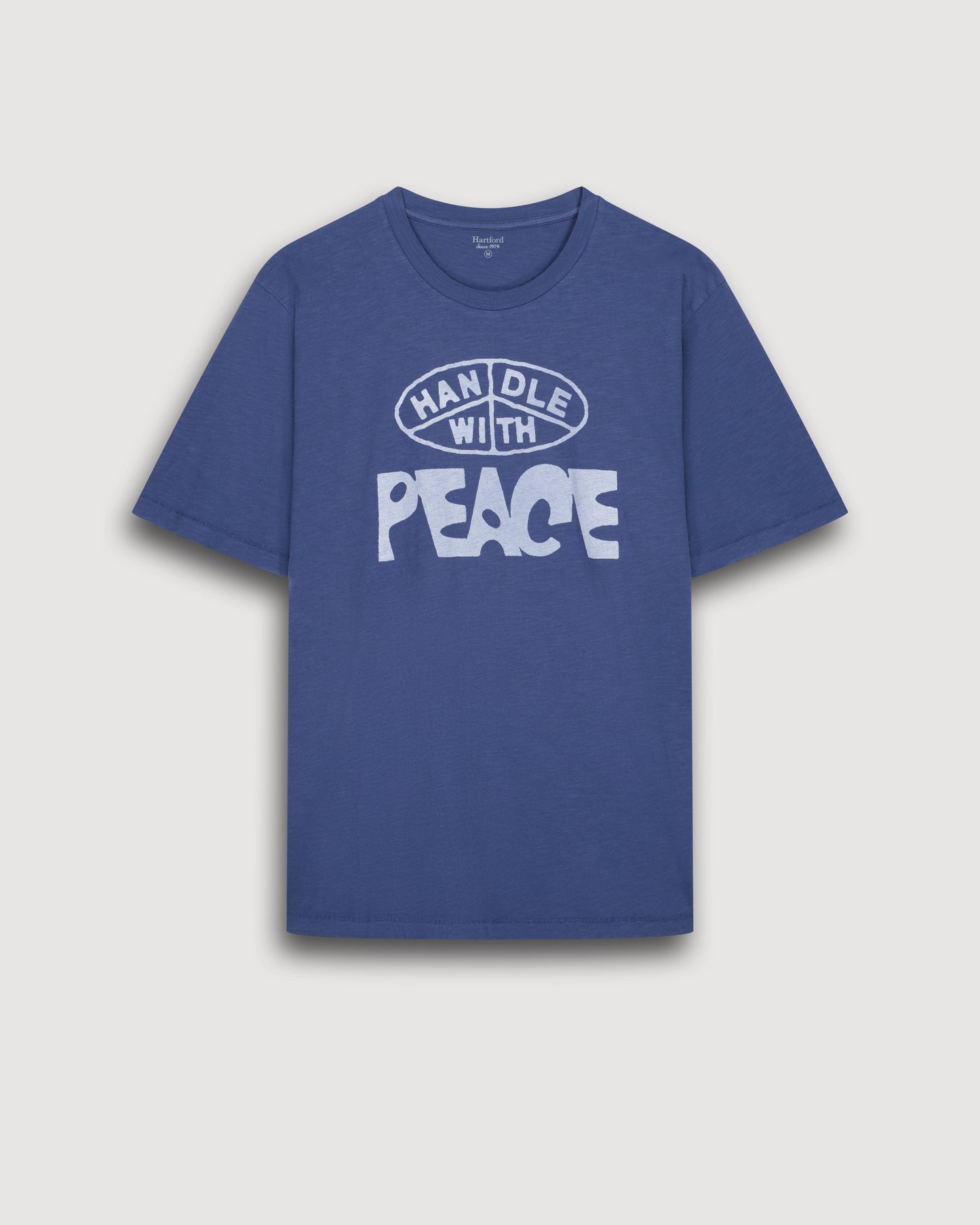 Tee Shirt Homme en Coton Slub Imprimé "Peace" Bleu Cobalt