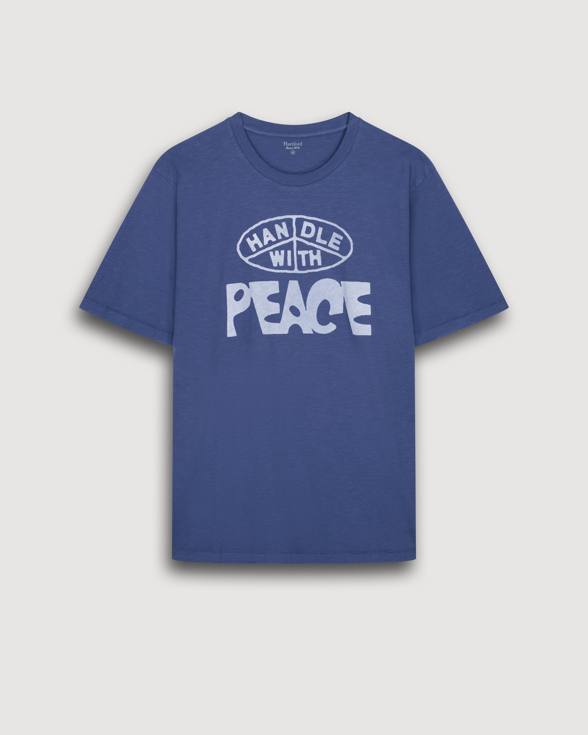 Tee Shirt Homme en Coton Slub Imprimé "Peace" Bleu Cobalt