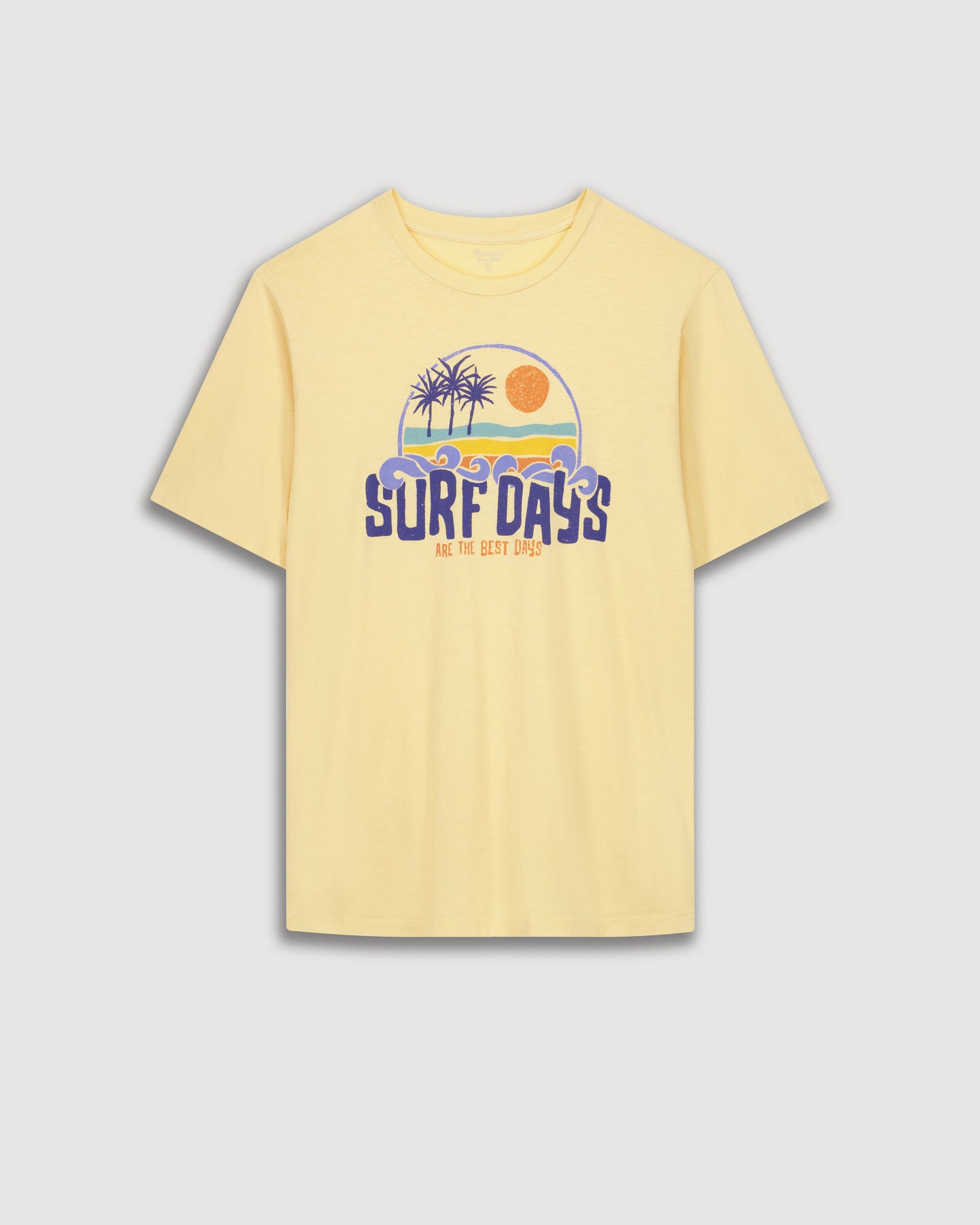 Tee Shirt Homme en Coton Slub Imprimé "Surf Days" Jaune