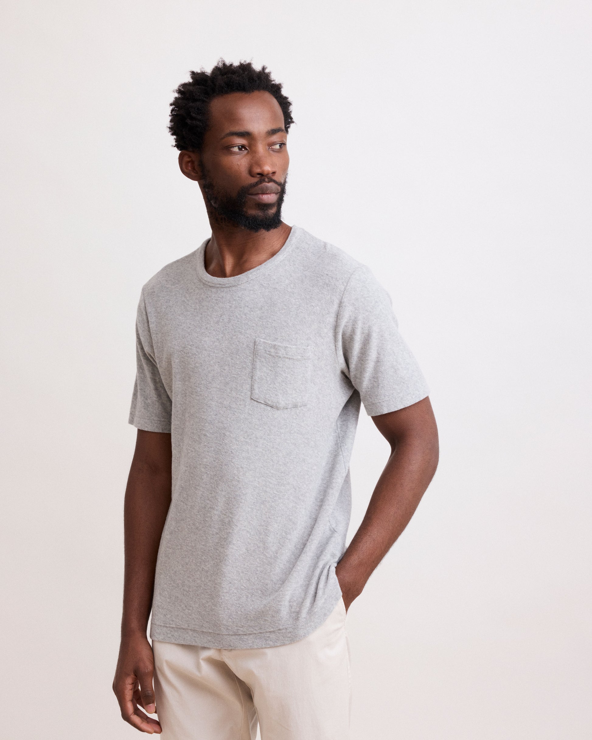 Tee Shirt Homme en Éponge Gris Chiné