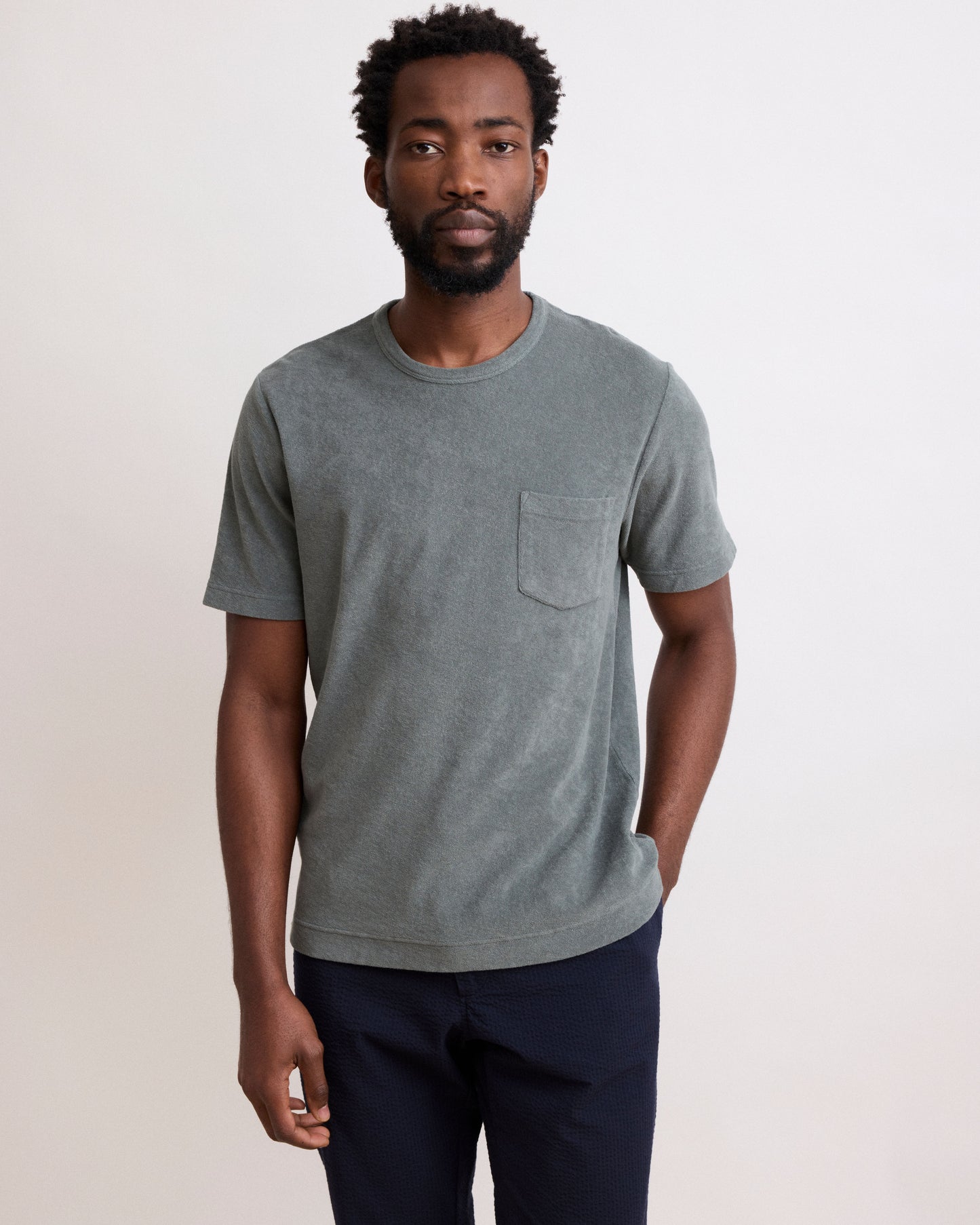 Tee Shirt Homme en Éponge Vert olive