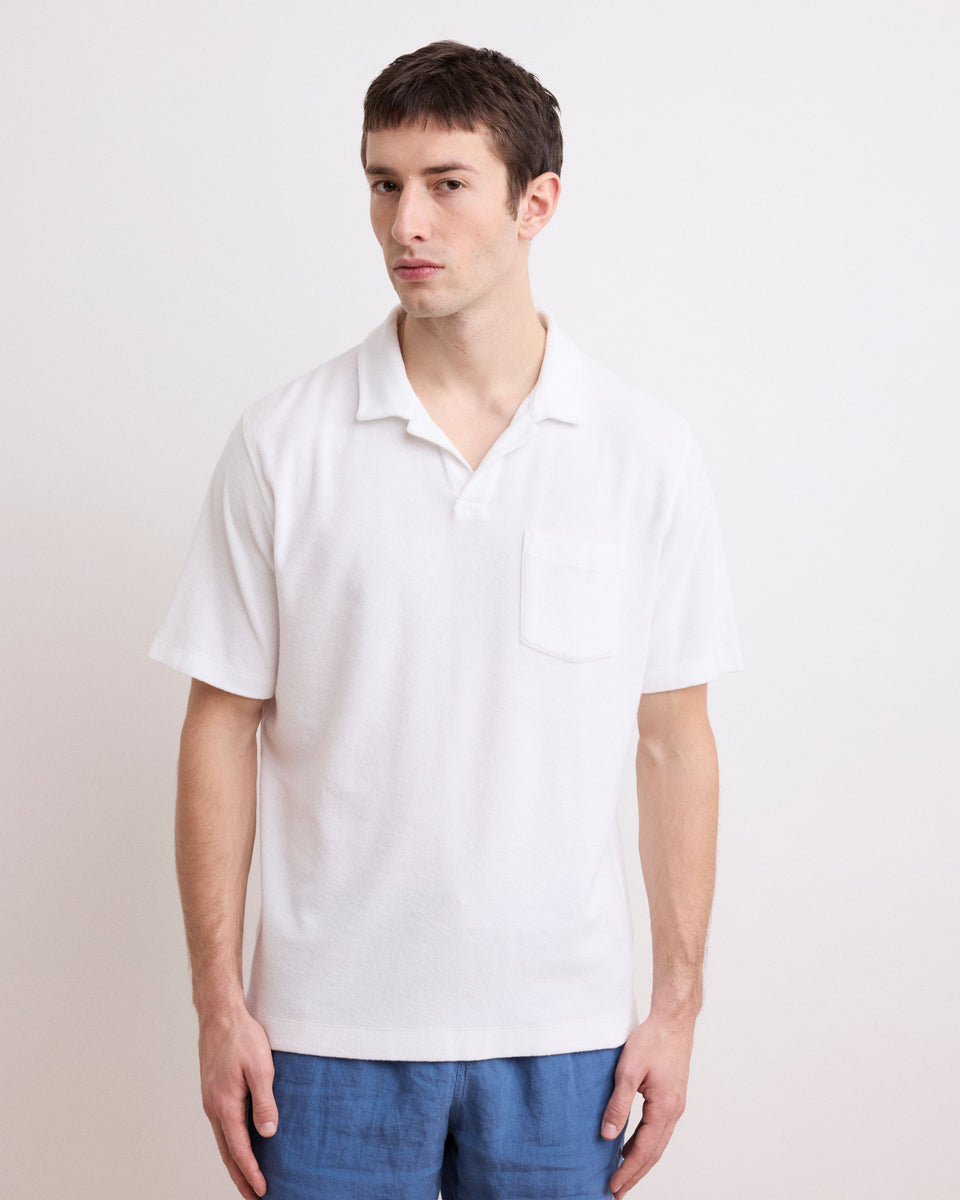 Men's White Terry Polo - Image principale