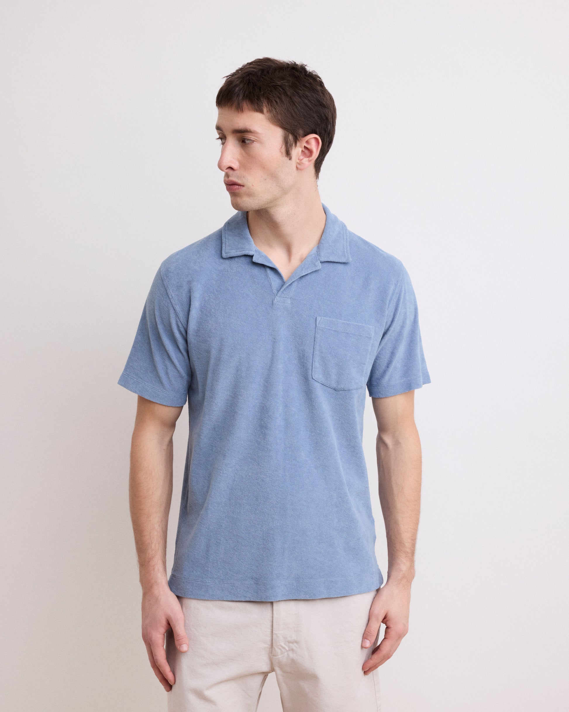 Polo Homme en Éponge Bleu Denim