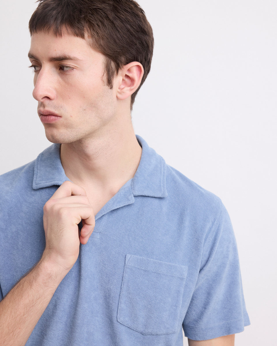 Men's Blue Denim Terry Polo Shirt - Image alternative