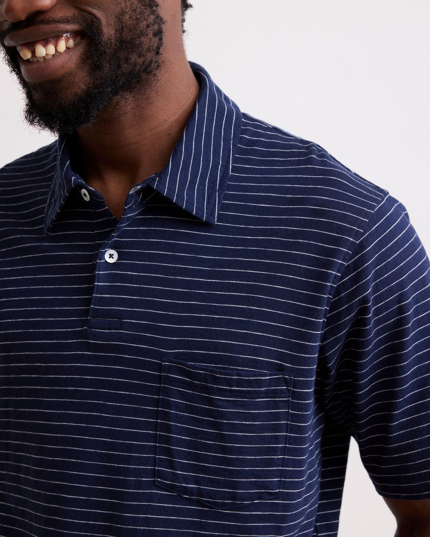 Polo Homme en Coton Slub Rayé Bleu Marine & Ecru