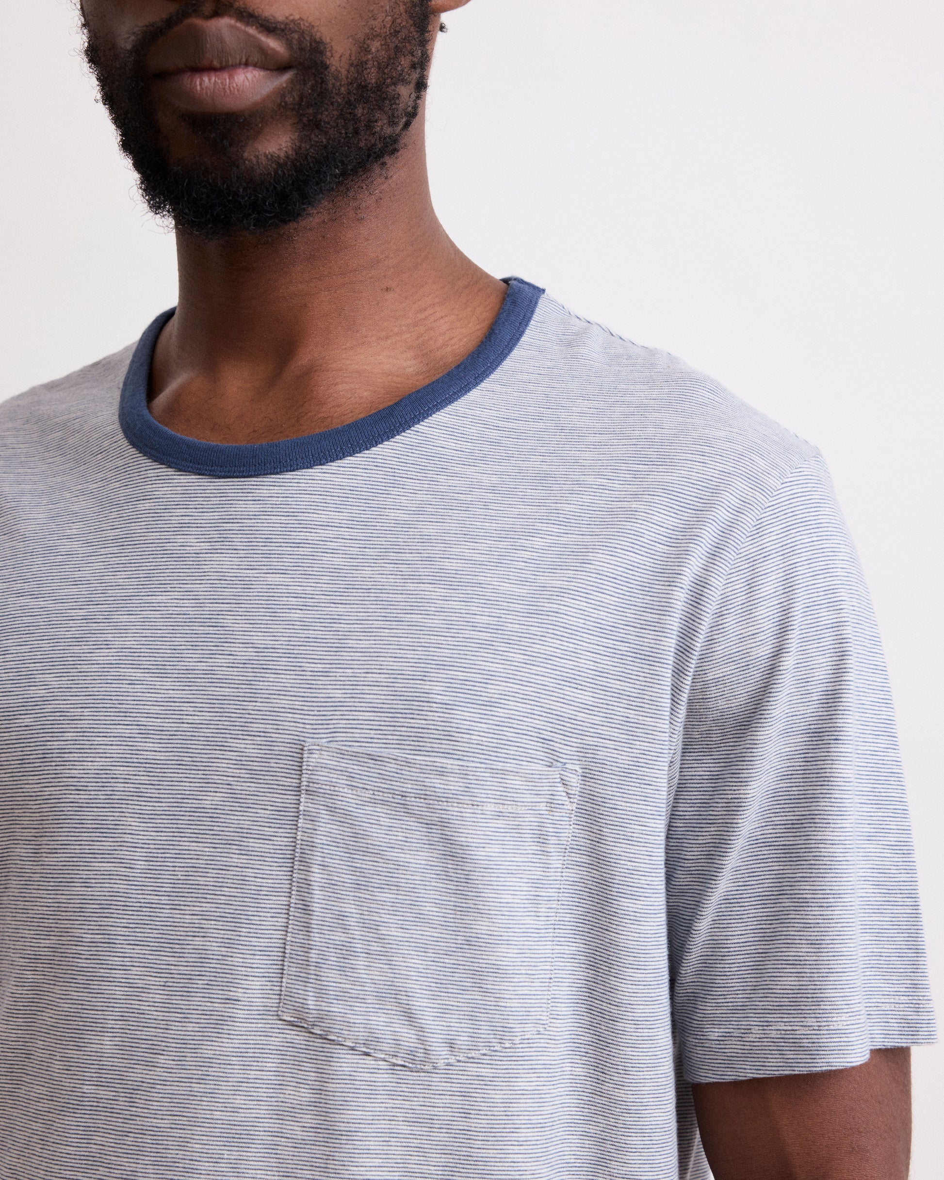 Tee Shirt Homme rayé en Coton Slub Marine & Ecru