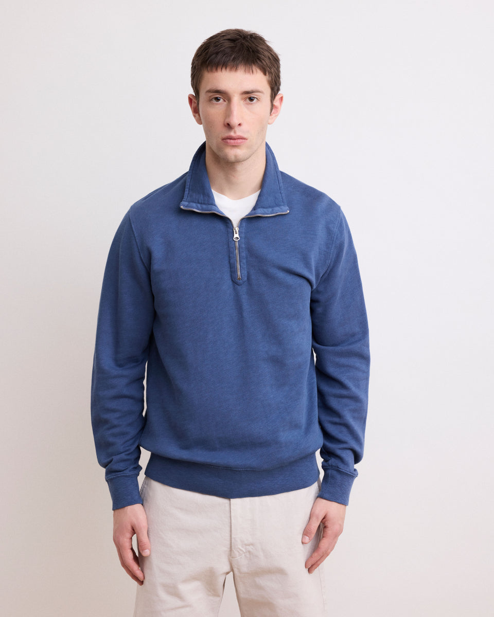 Zipper Men's Cobalt Blue Slub Cotton Sweatshirt - Image alternative