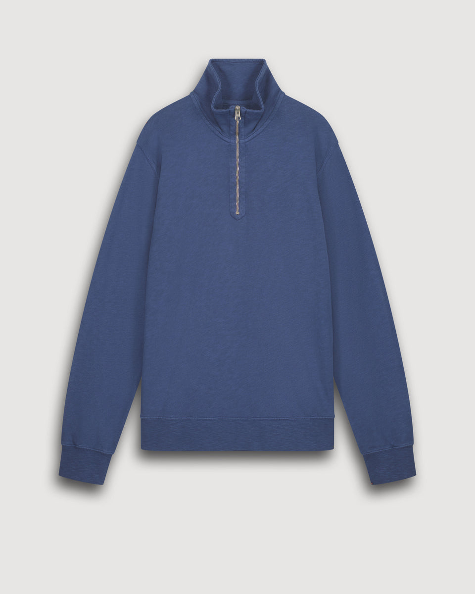 Zipper Men's Cobalt Blue Slub Cotton Sweatshirt - Image 3