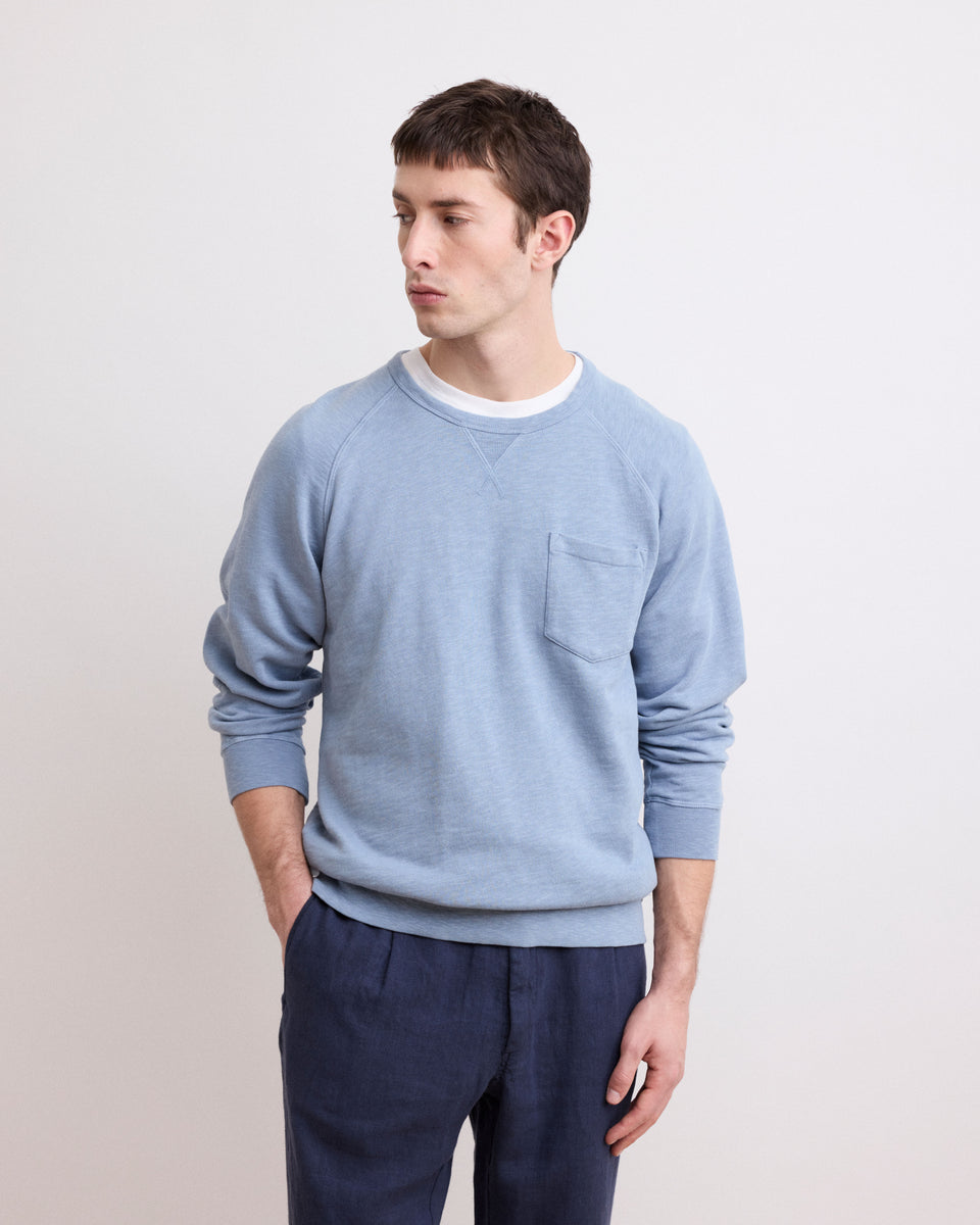 Pocket Men's Blue Slub Cotton Sweatshirt - Image principale