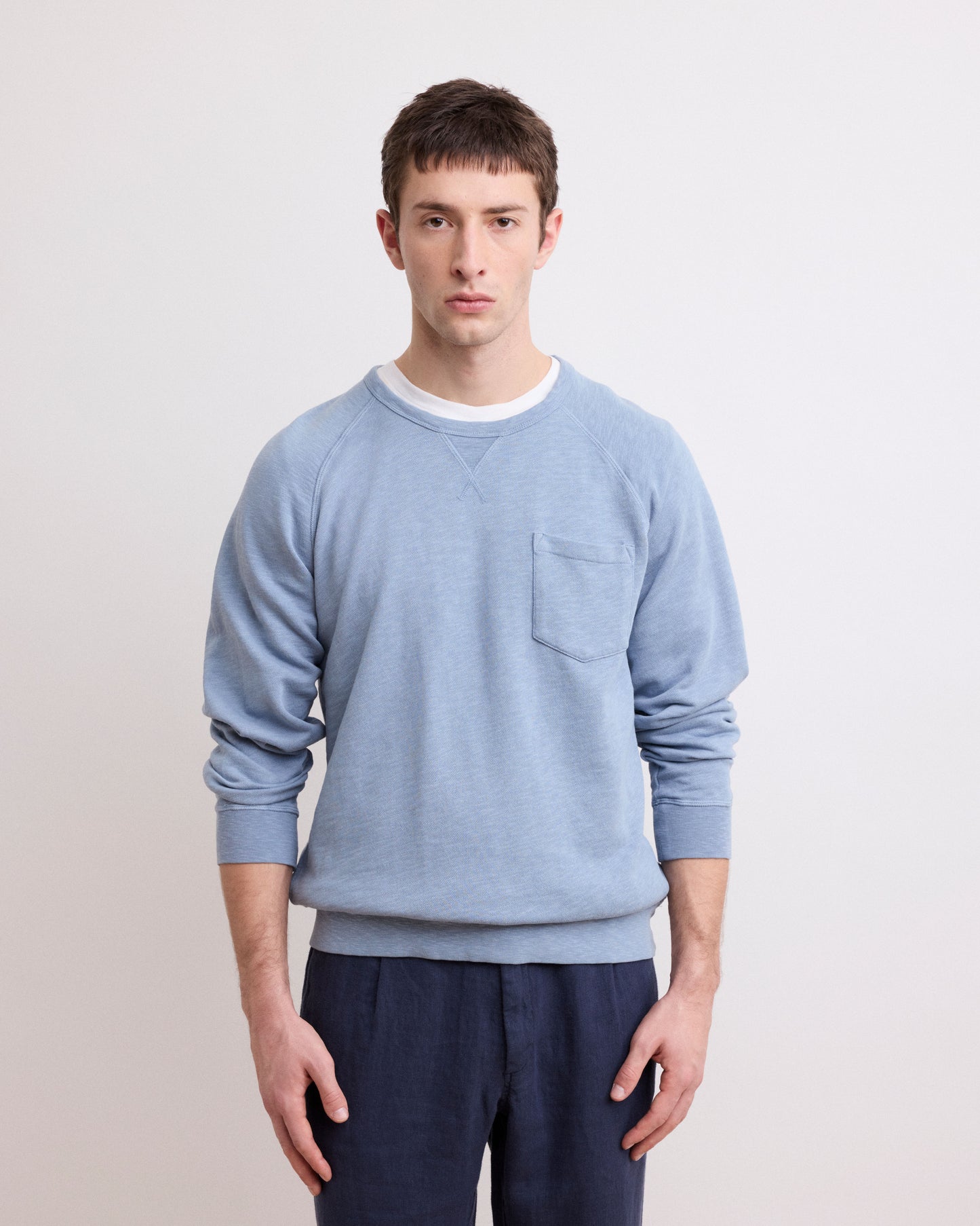 Sweatshirt Homme en Coton Flammé Bleu Pocket