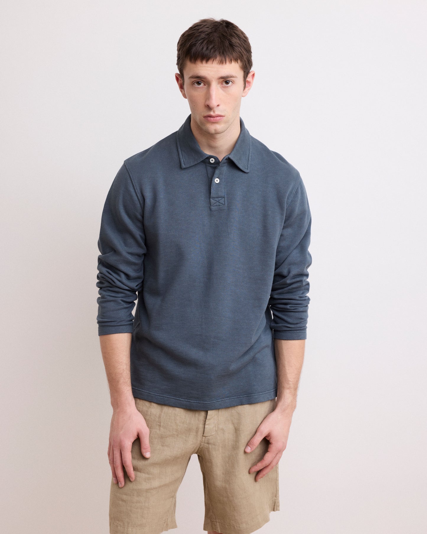 Sweatshirt Homme col Polo en Coton Flammé Carbone