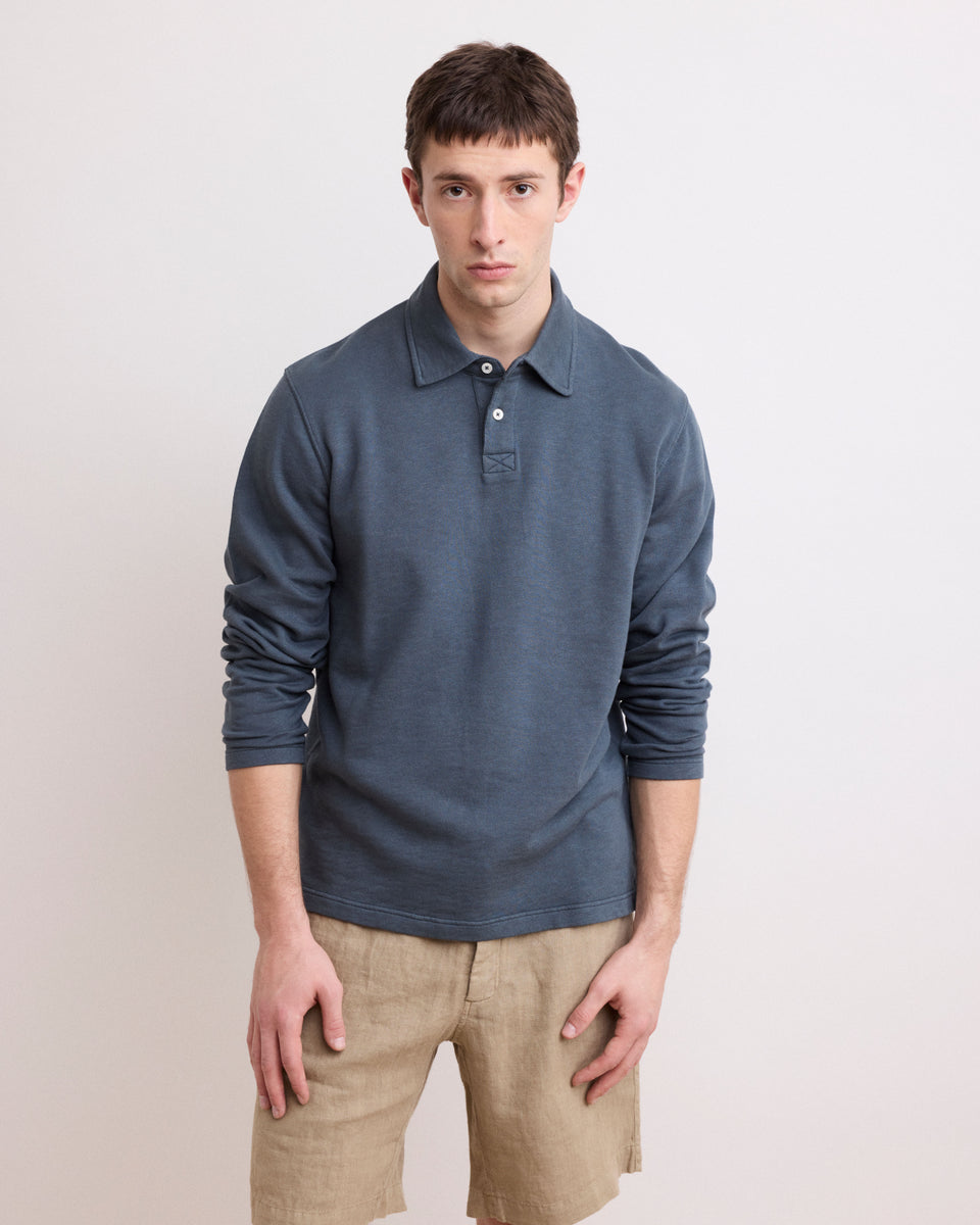 Men's Charcoal Slub Cotton Polo Sweatshirt - Image principale